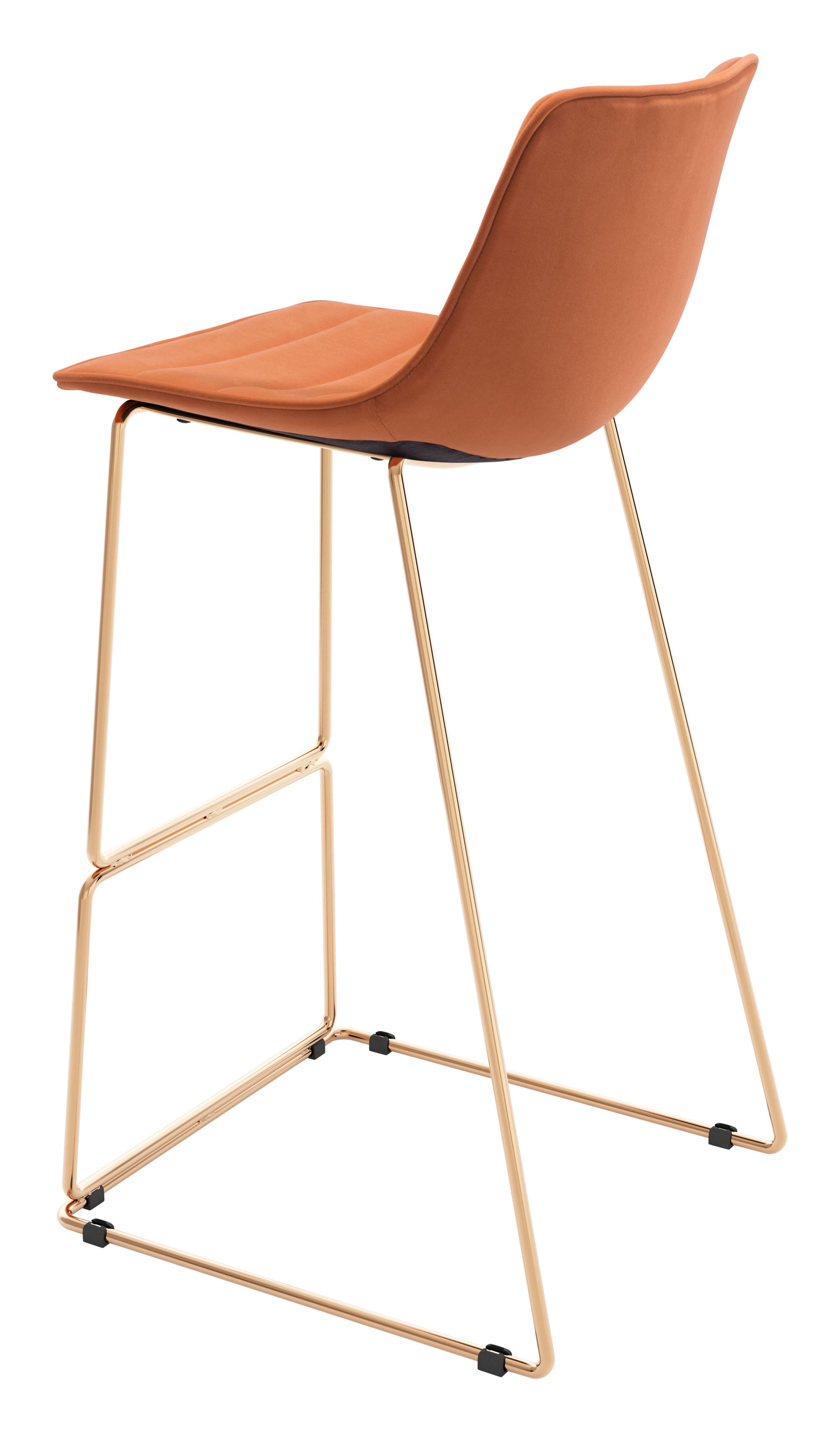 Fun Orange Velvet and Rose Gold Finish Barstool