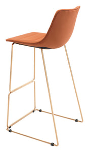 Fun Orange Velvet and Rose Gold Finish Barstool