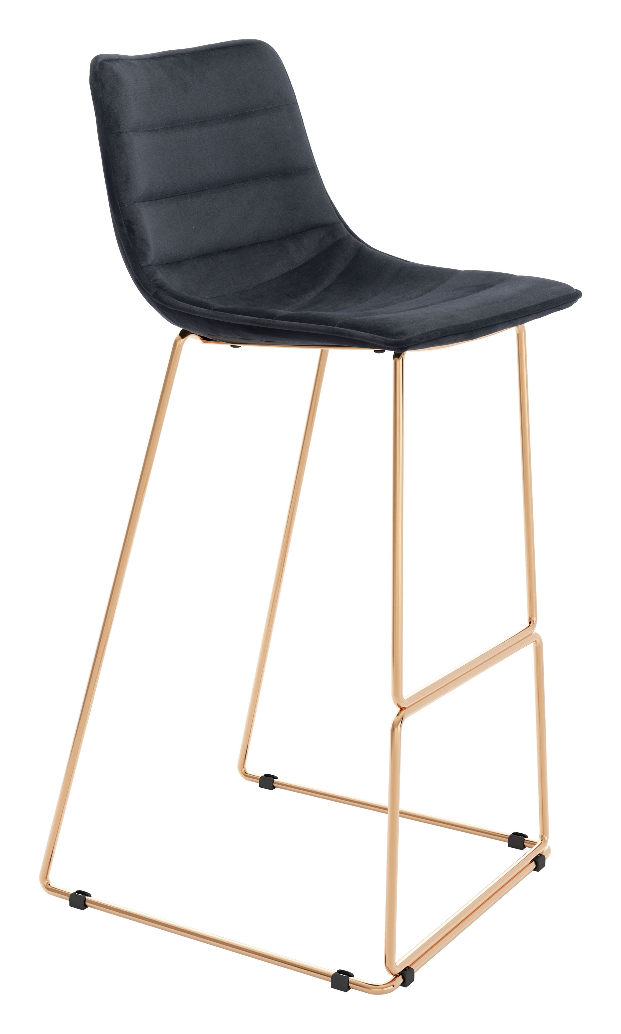 Fun Black Velvet and Rose Gold Finish Barstool