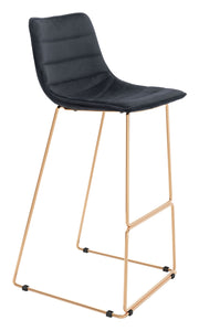 Fun Black Velvet and Rose Gold Finish Barstool