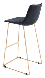 Fun Black Velvet and Rose Gold Finish Barstool