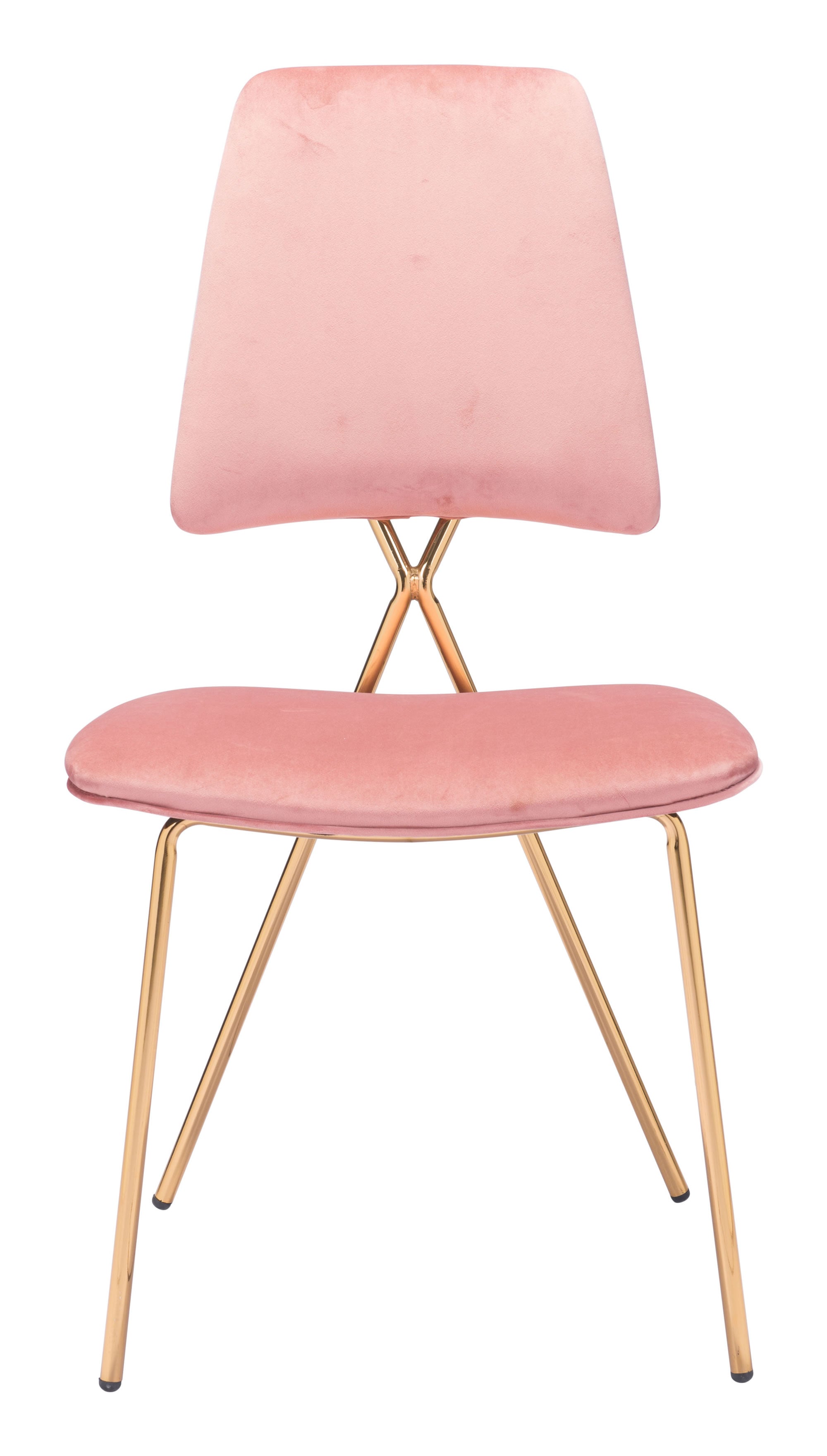 19.7" x 21.9" x 35.8" Pink & Gold, Velvet, Steel & Plywood, Chair - Set of 2