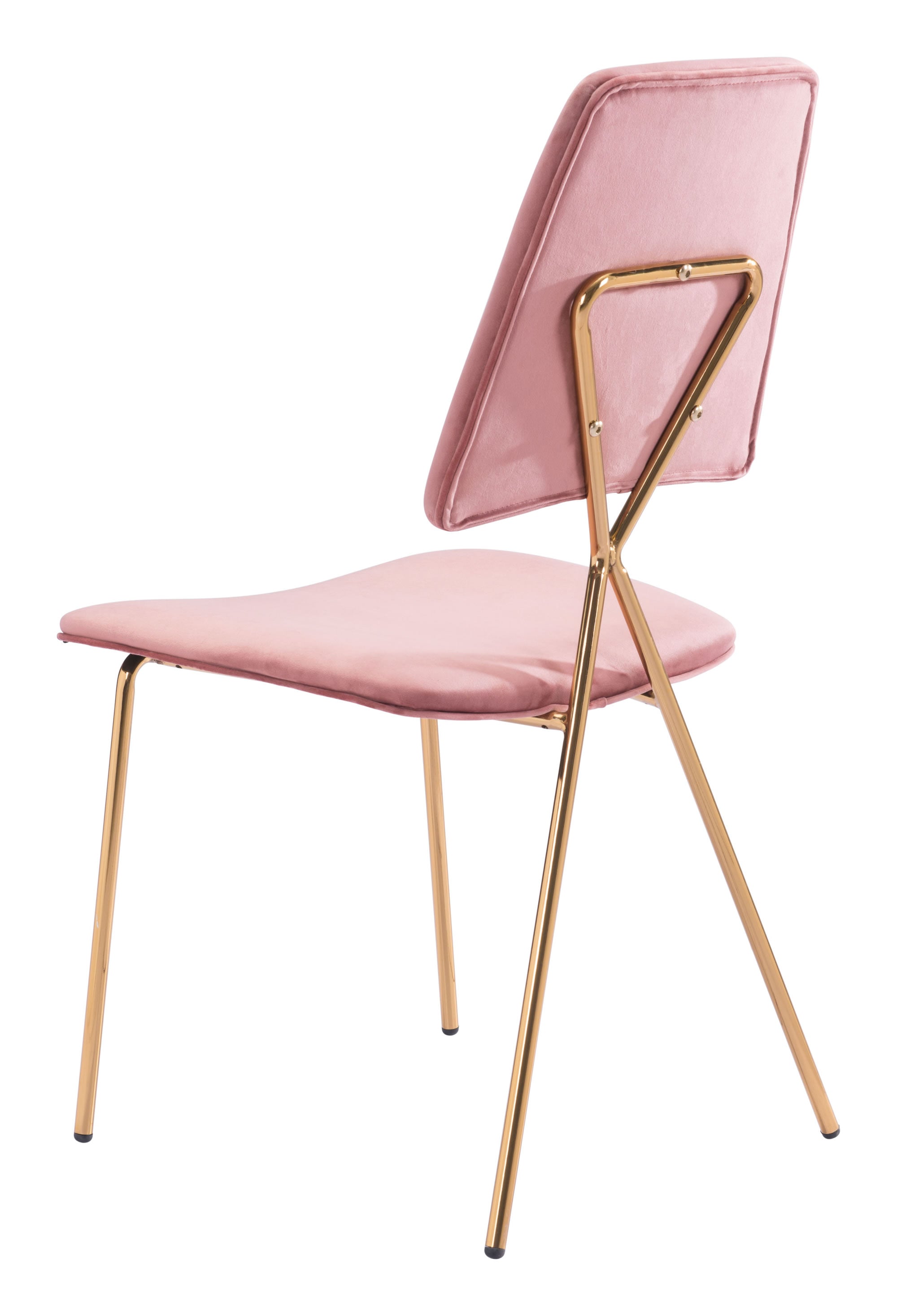 19.7" x 21.9" x 35.8" Pink & Gold, Velvet, Steel & Plywood, Chair - Set of 2
