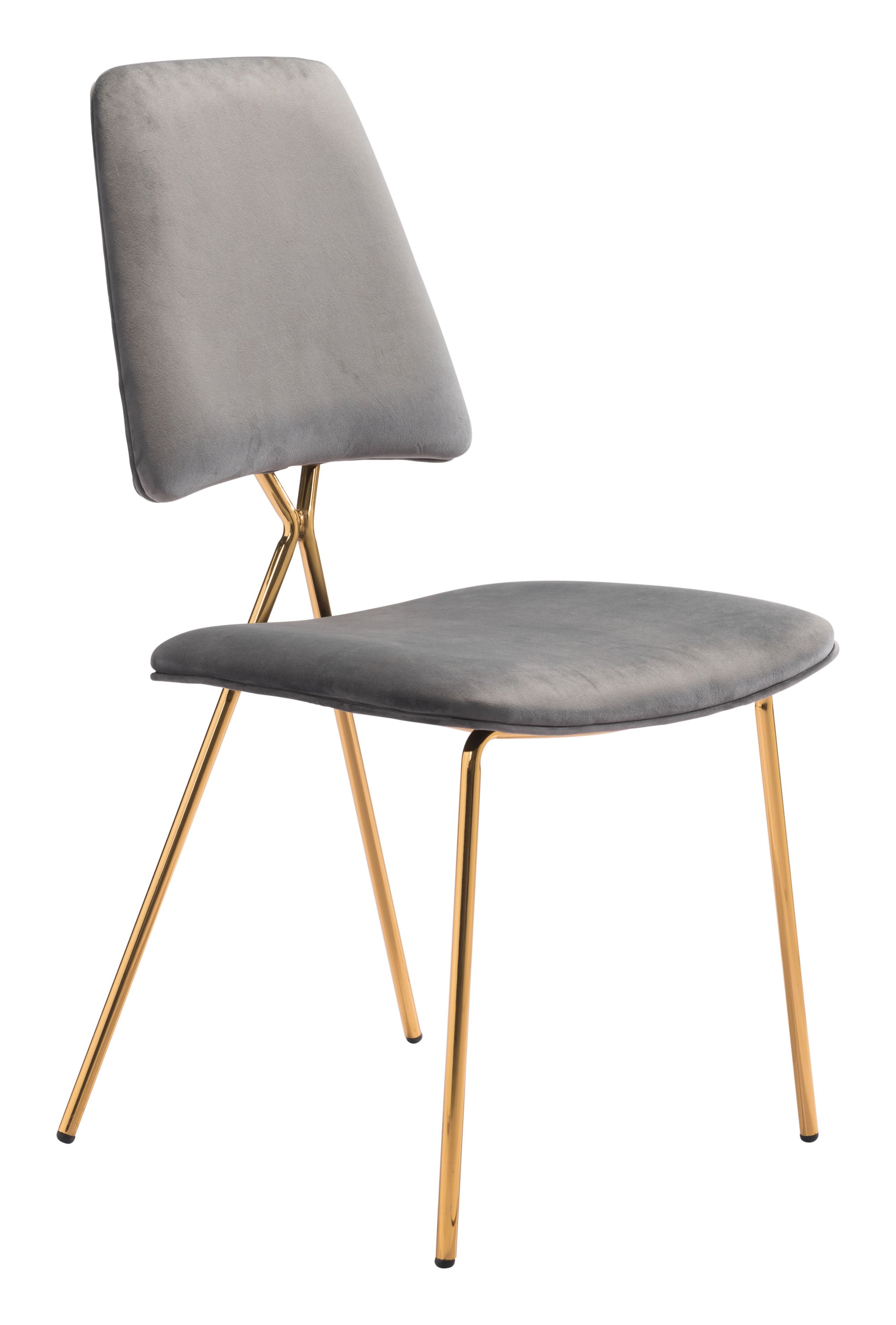 19.7" x 21.9" x 35.8" Gray and Gold Velvet Steel and Plywood Chair  Set of 2
