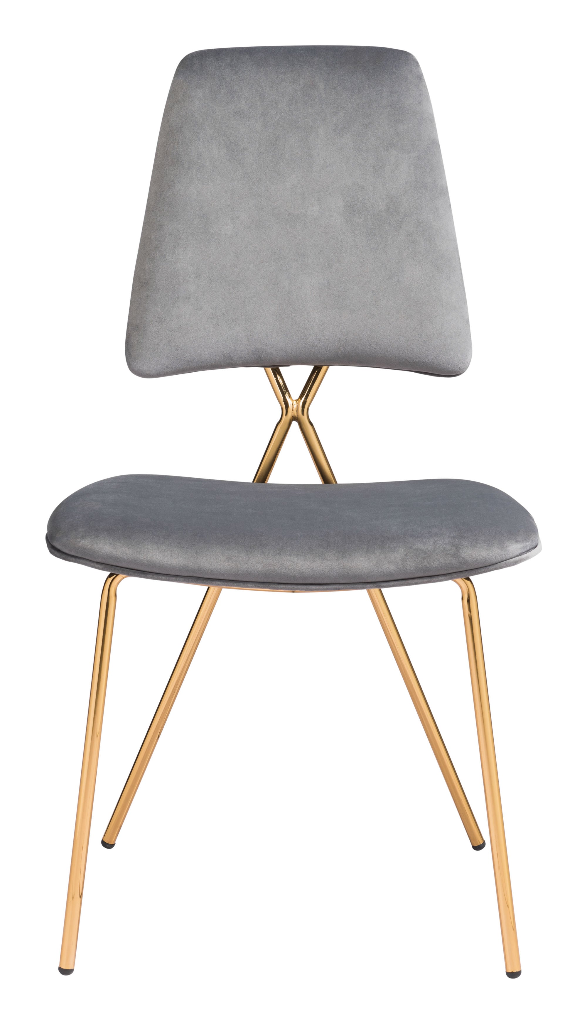 19.7" x 21.9" x 35.8" Gray and Gold Velvet Steel and Plywood Chair  Set of 2