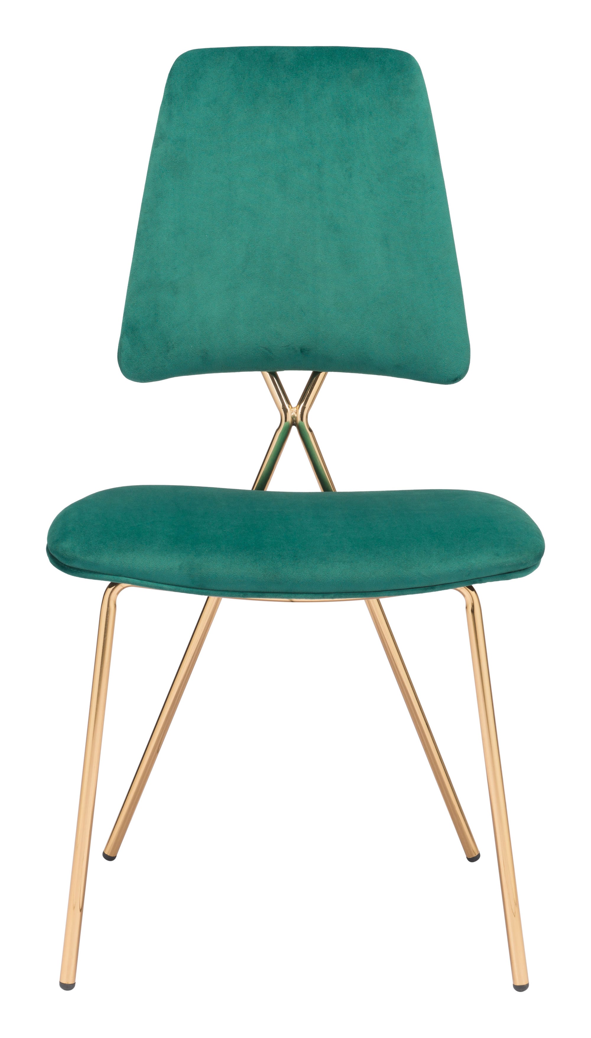 19.7" x 21.9" x 35.8" Green & Gold, Velvet, Steel & Plywood, Chair - Set of 2