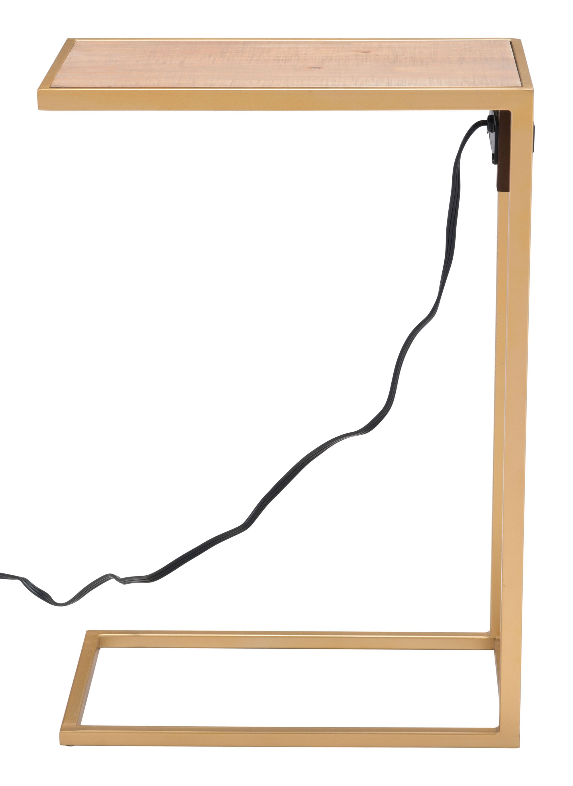 Contemporary Gold Finish TV Side Table with Outlet