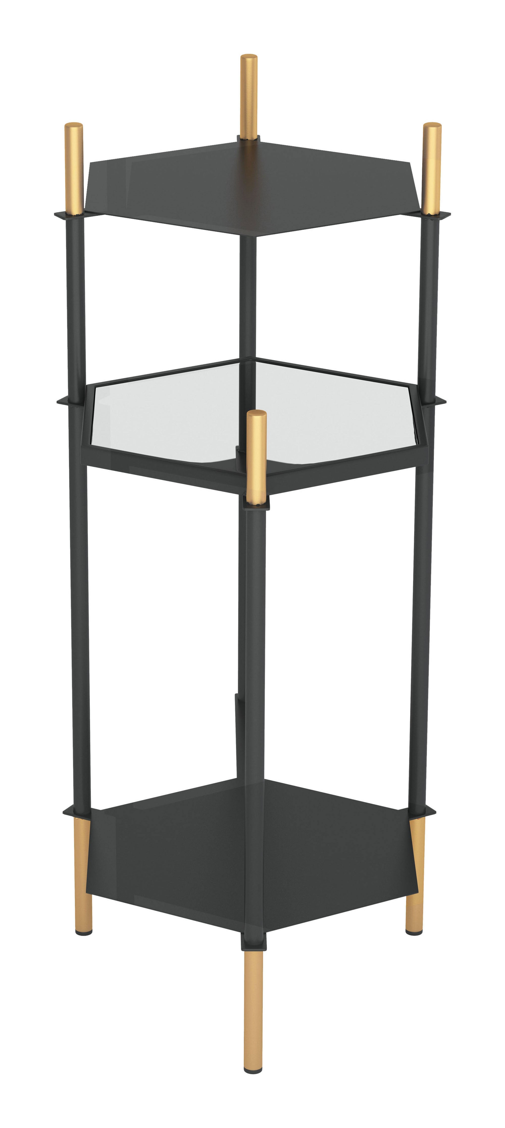 Sleek Modern 3 Level Black and Gold Accent Side Table