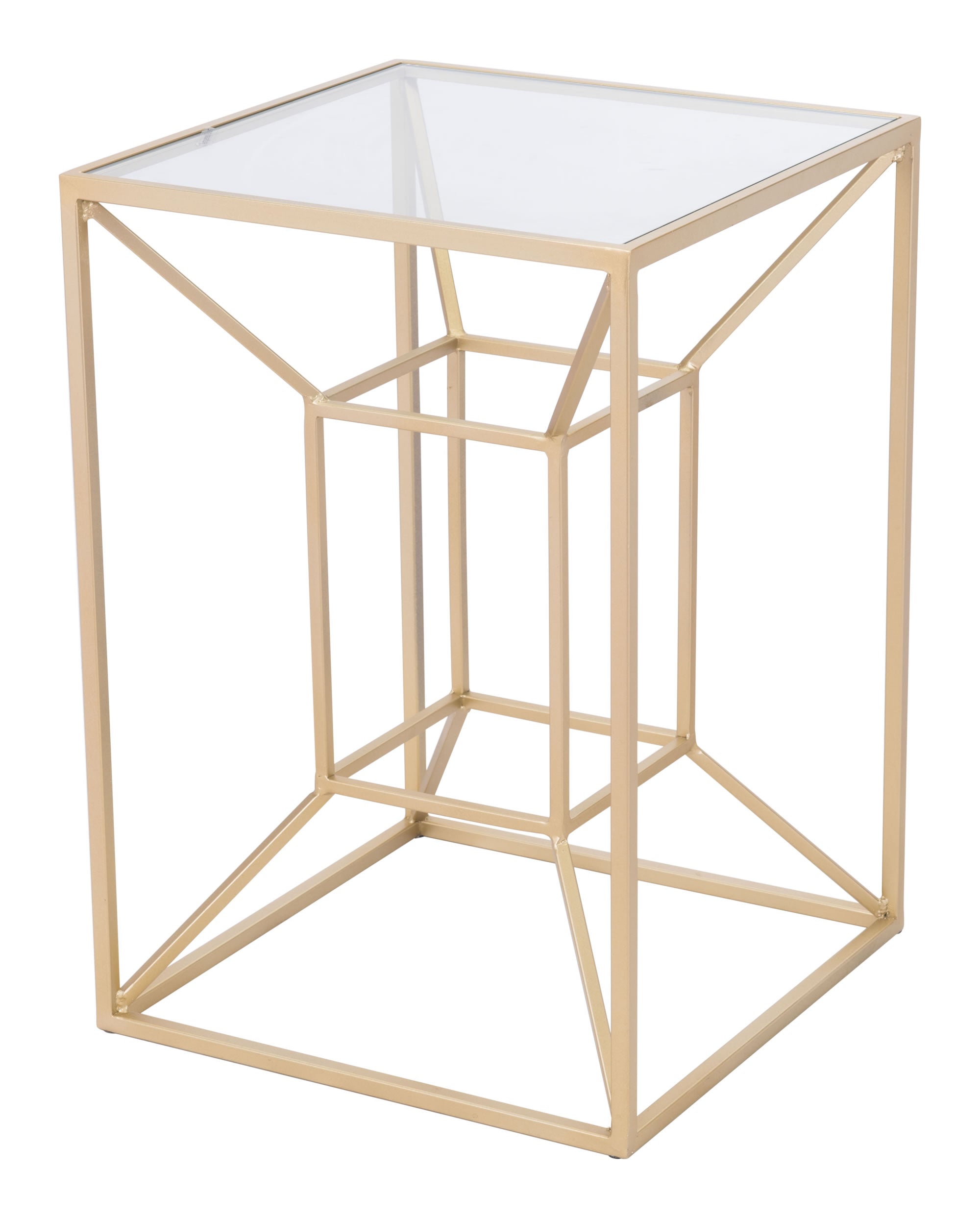 Contemporary Geometric Gold and Glass End Side Accent Table