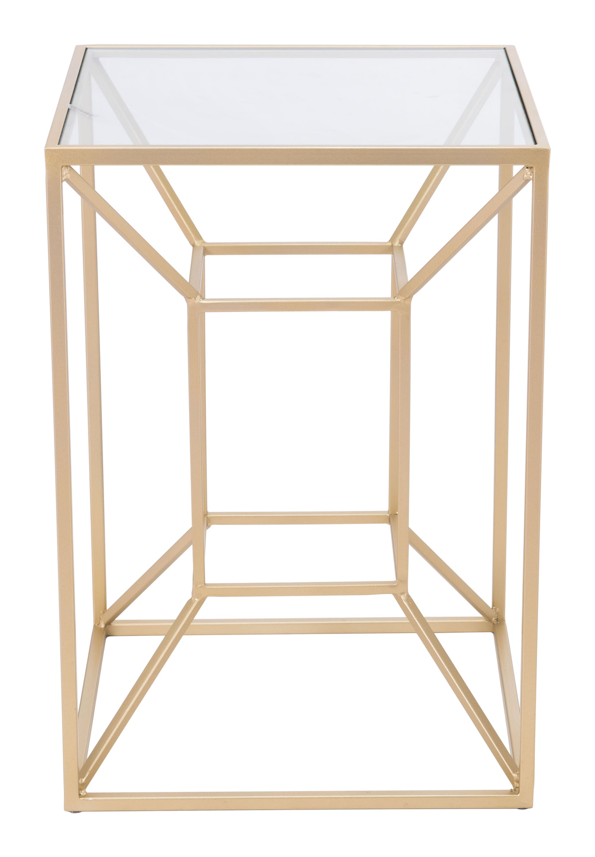 Contemporary Geometric Gold and Glass End Side Accent Table