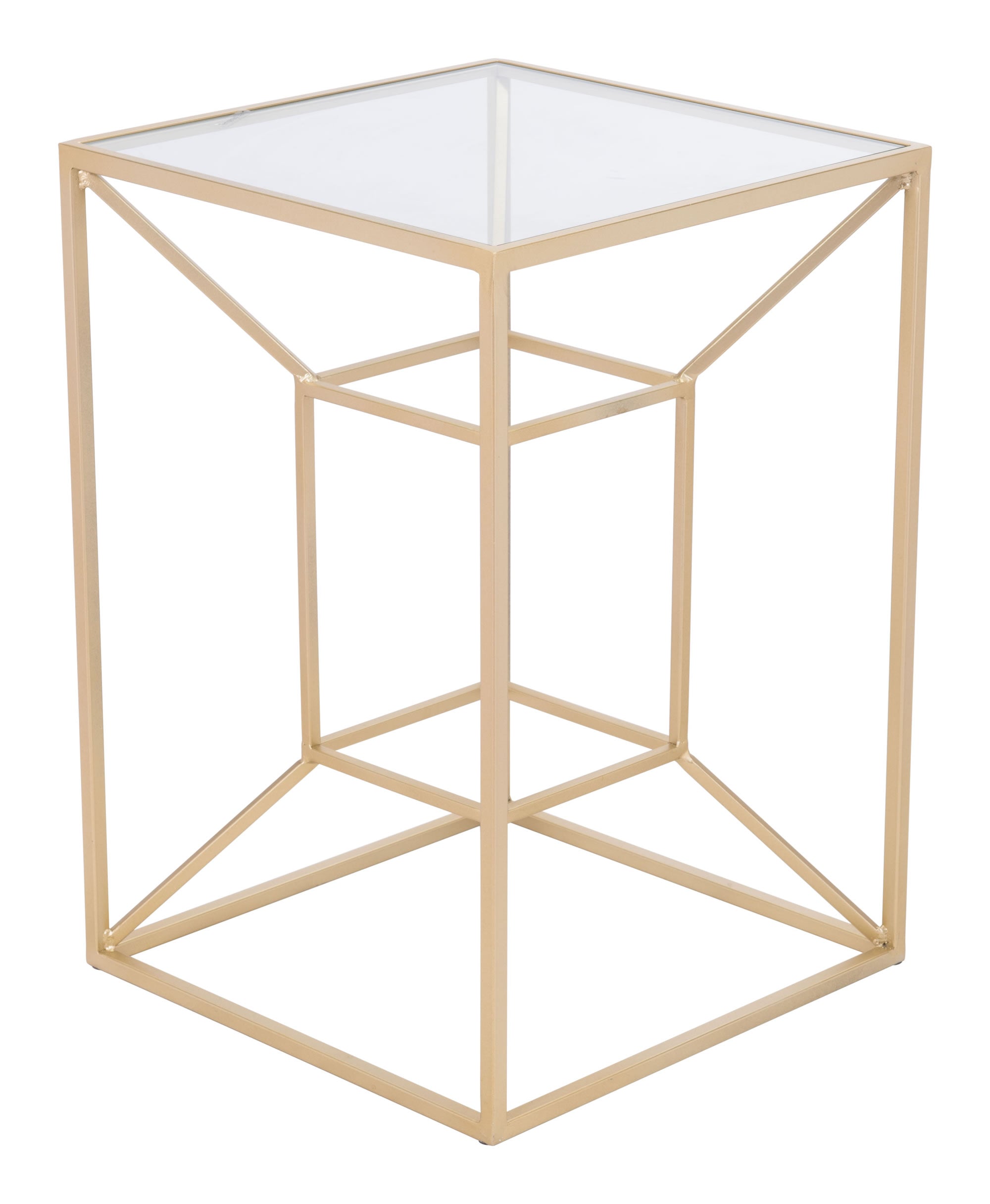 Contemporary Geometric Gold and Glass End Side Accent Table