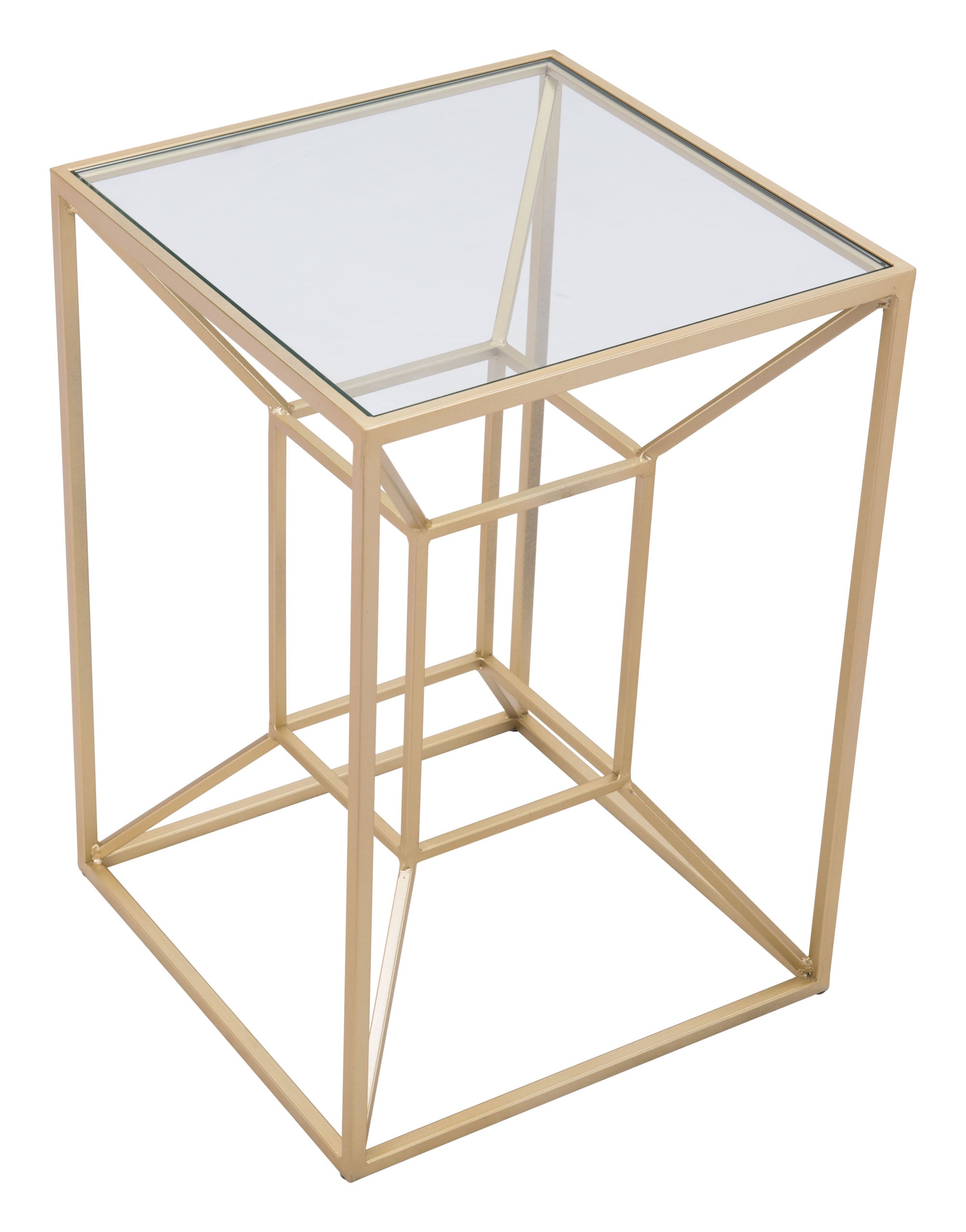 Contemporary Geometric Gold and Glass End Side Accent Table