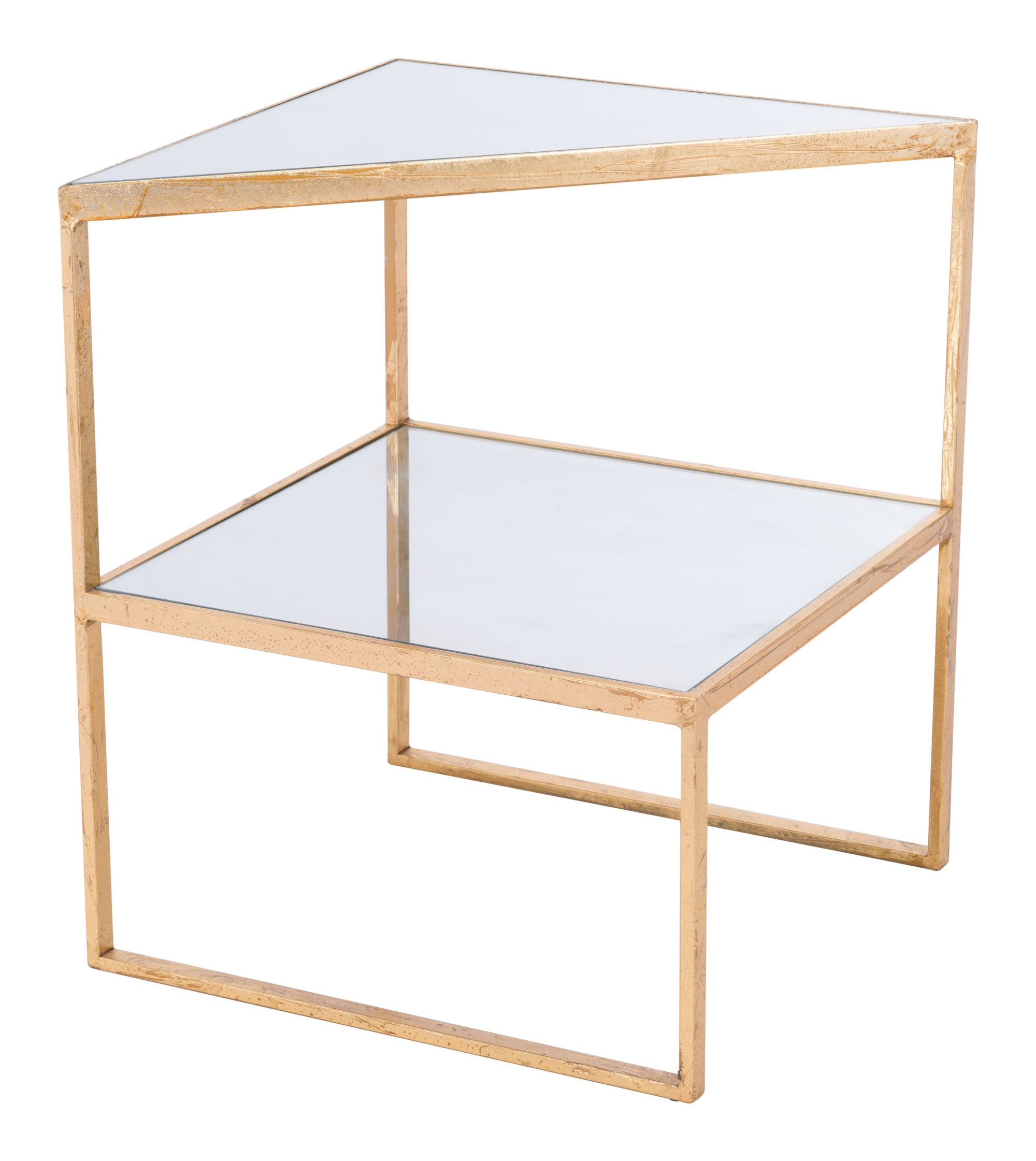 18.3" x 18.3" x 22.2" Gold, Mirror & Steel, Side Table