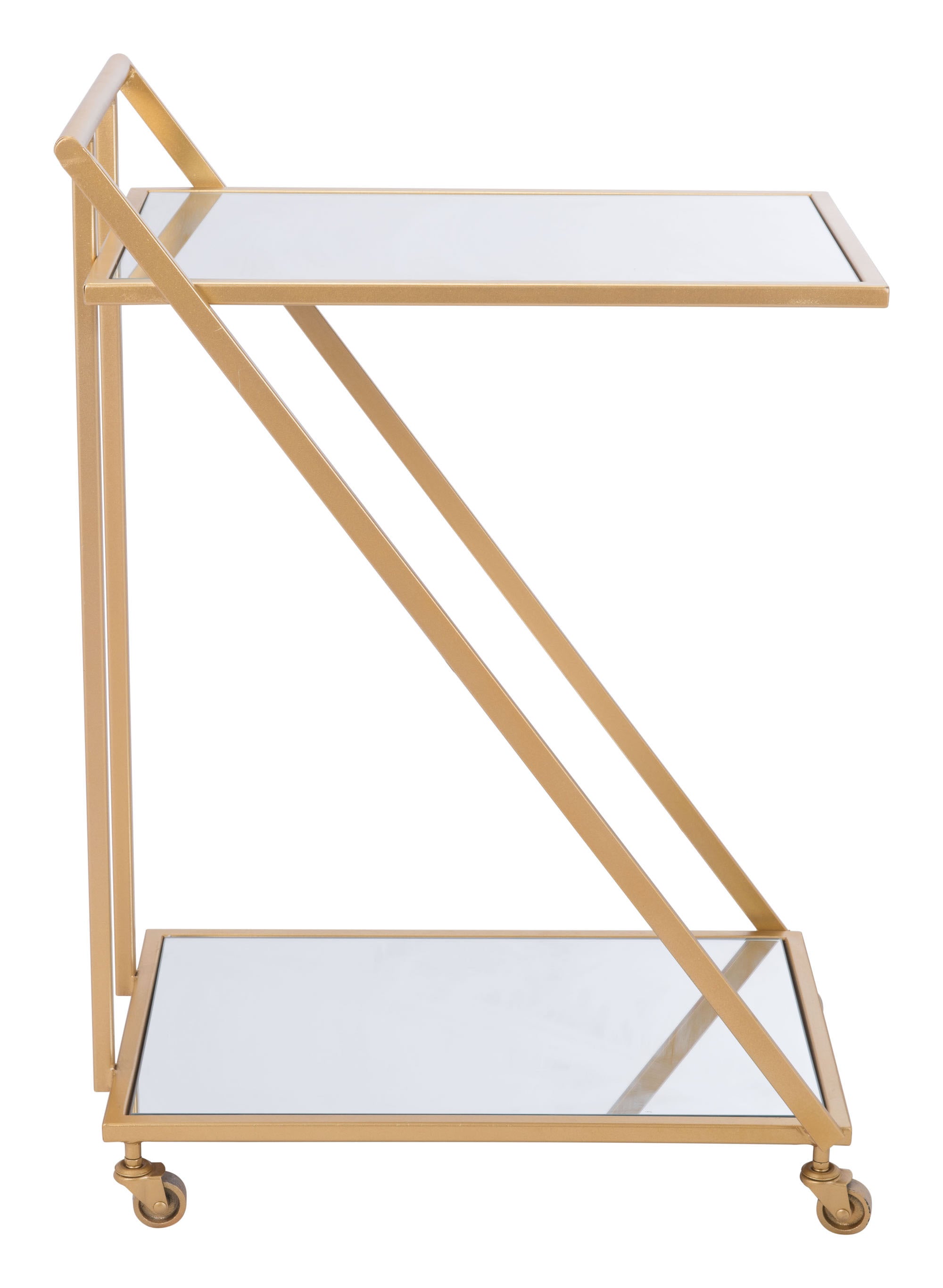 22" x 15.9" x 31.9" Gold, Mirror & Steel, Bar Cart