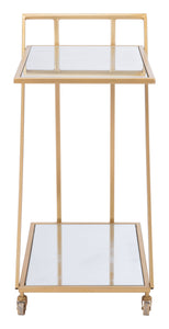 22" x 15.9" x 31.9" Gold, Mirror & Steel, Bar Cart