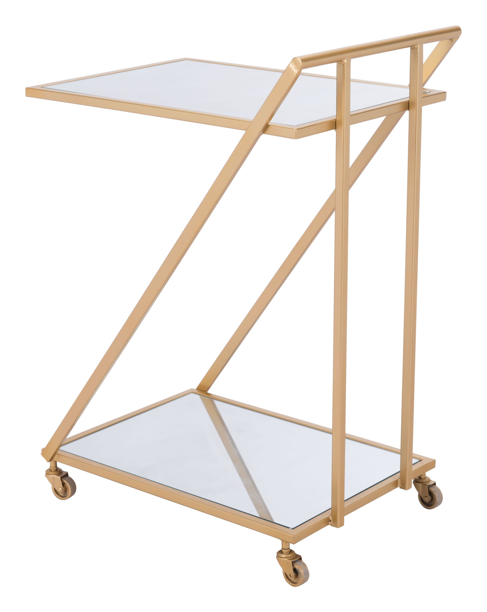 22" x 15.9" x 31.9" Gold, Mirror & Steel, Bar Cart
