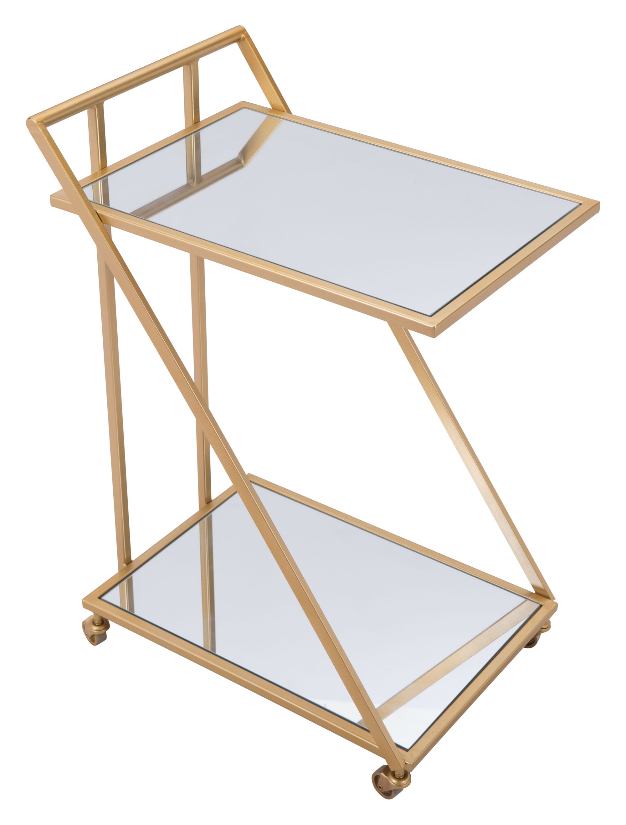 22" x 15.9" x 31.9" Gold, Mirror & Steel, Bar Cart