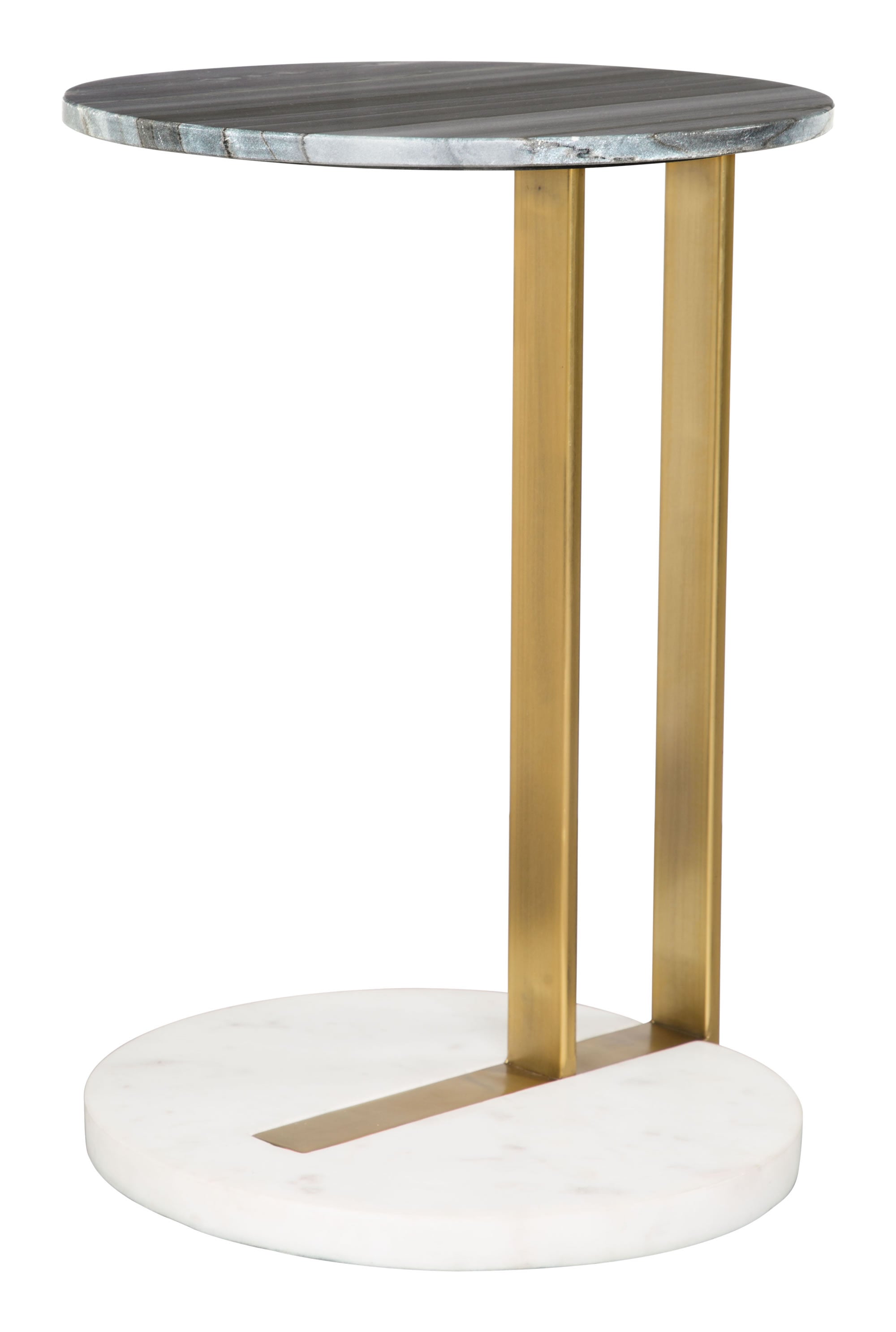 14" x 14" x 20.5" Black & White Marble & Gold, Marble, Stainless Steel, Side Table