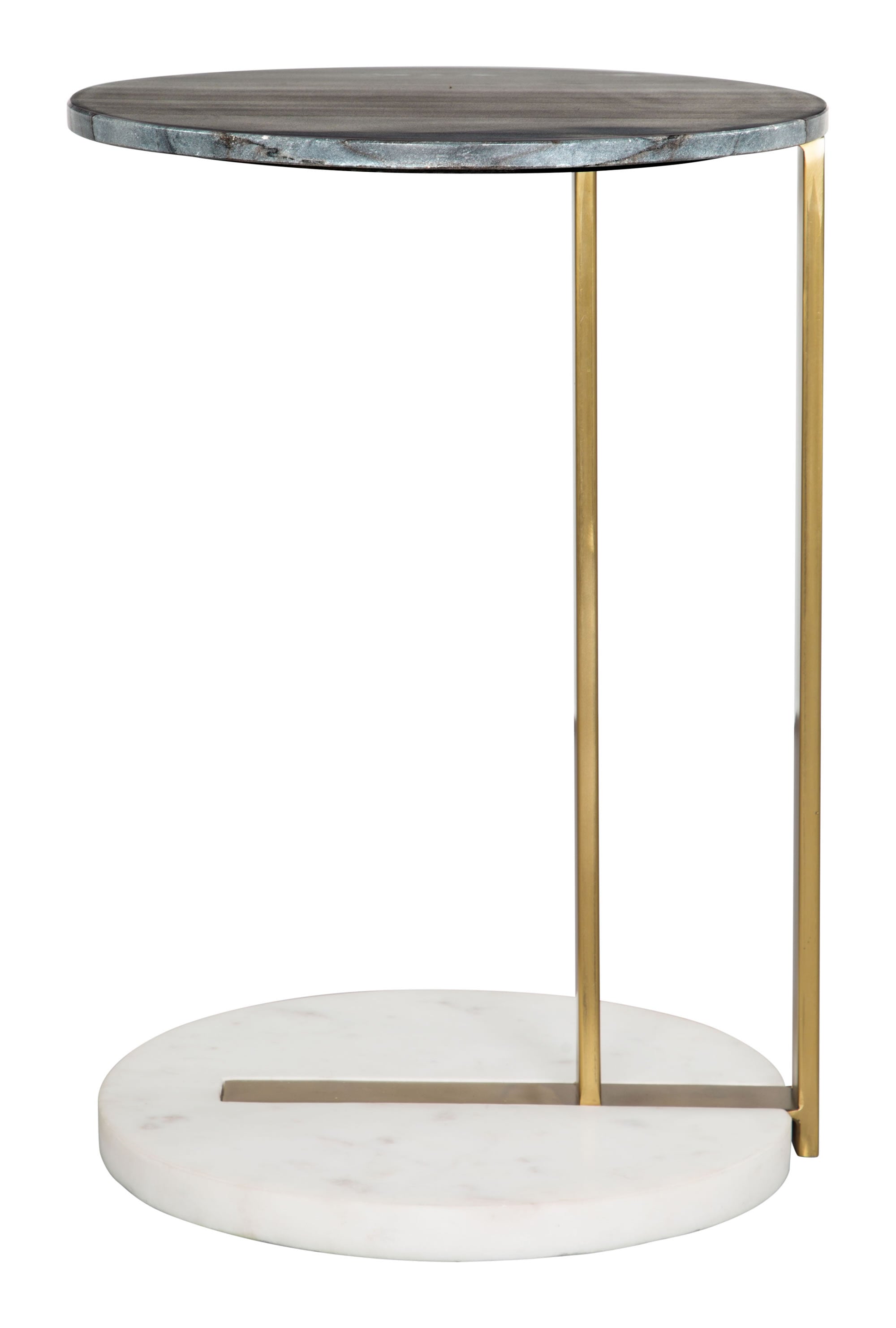 14" x 14" x 20.5" Black & White Marble & Gold, Marble, Stainless Steel, Side Table
