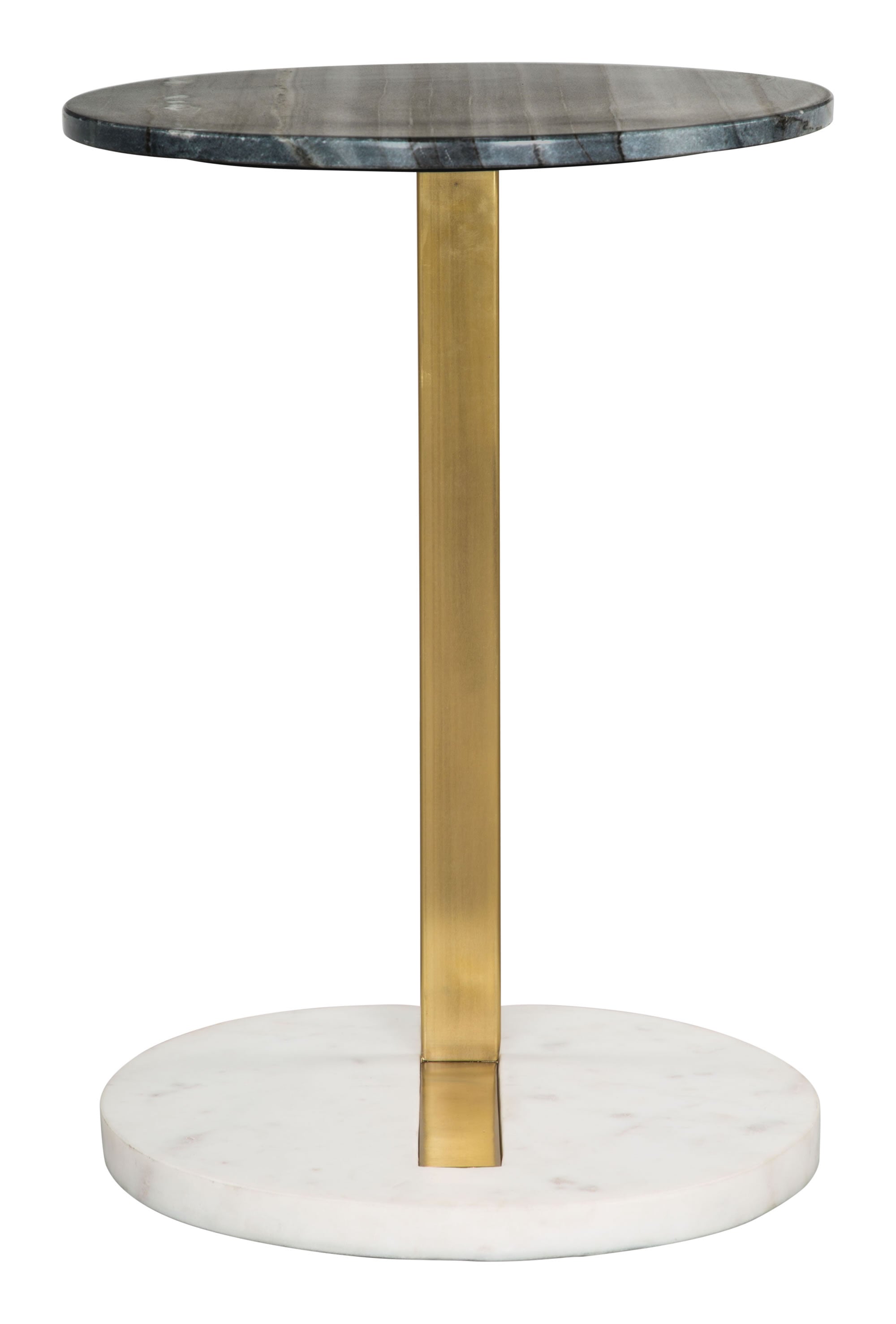 14" x 14" x 20.5" Black & White Marble & Gold, Marble, Stainless Steel, Side Table