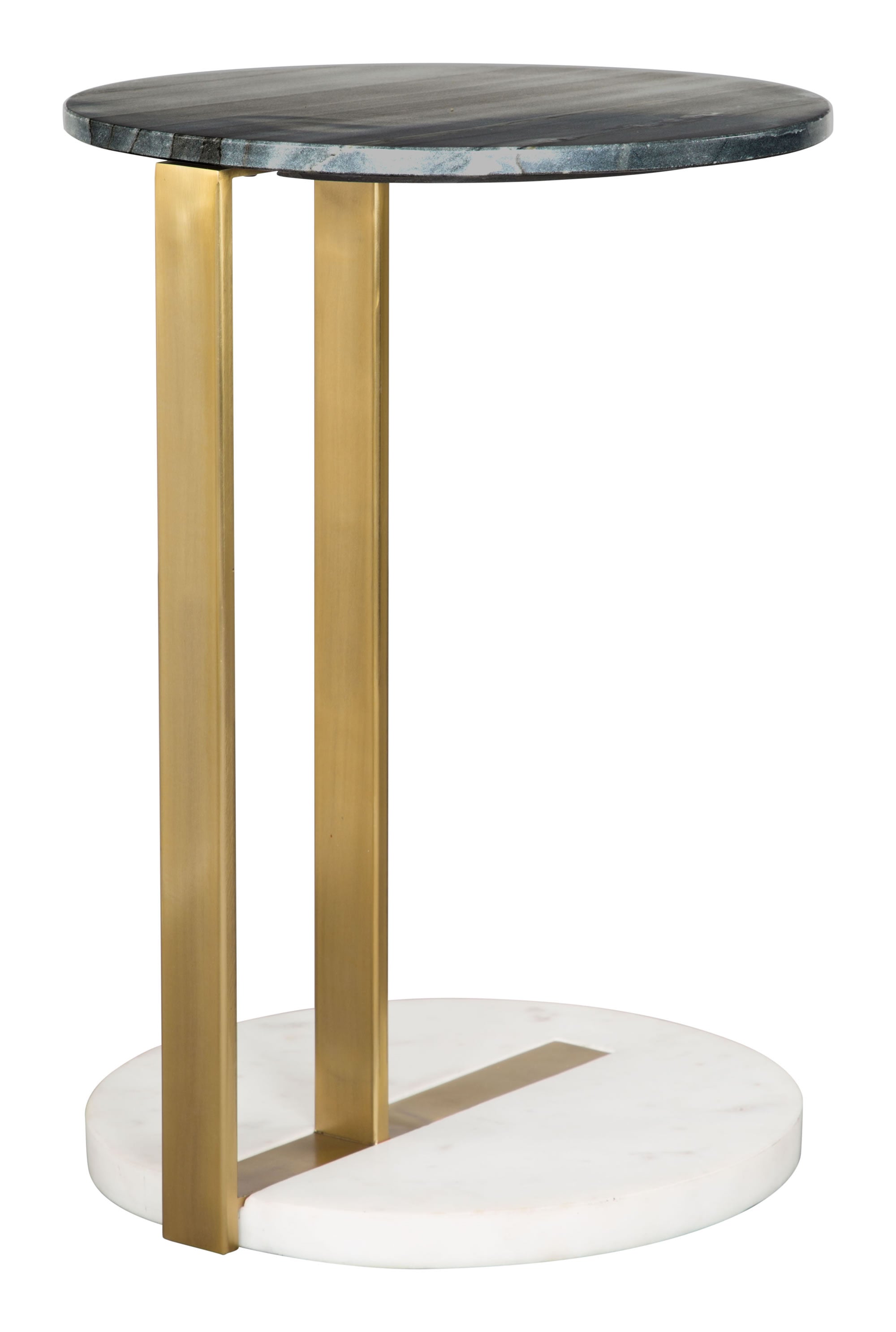 14" x 14" x 20.5" Black & White Marble & Gold, Marble, Stainless Steel, Side Table
