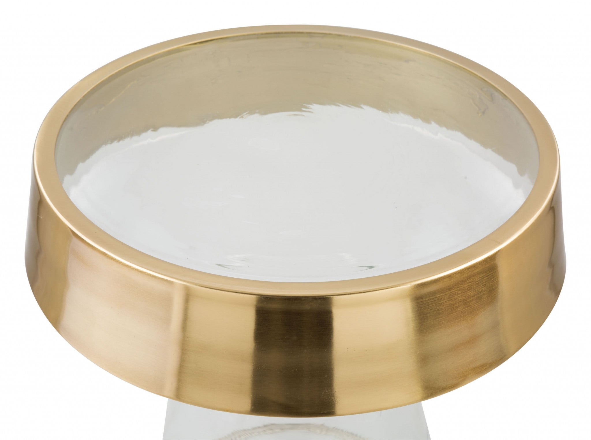 15.2" x 15.2" x 17.3" Clear Glass & Gold, Glass, Iron, Side Table