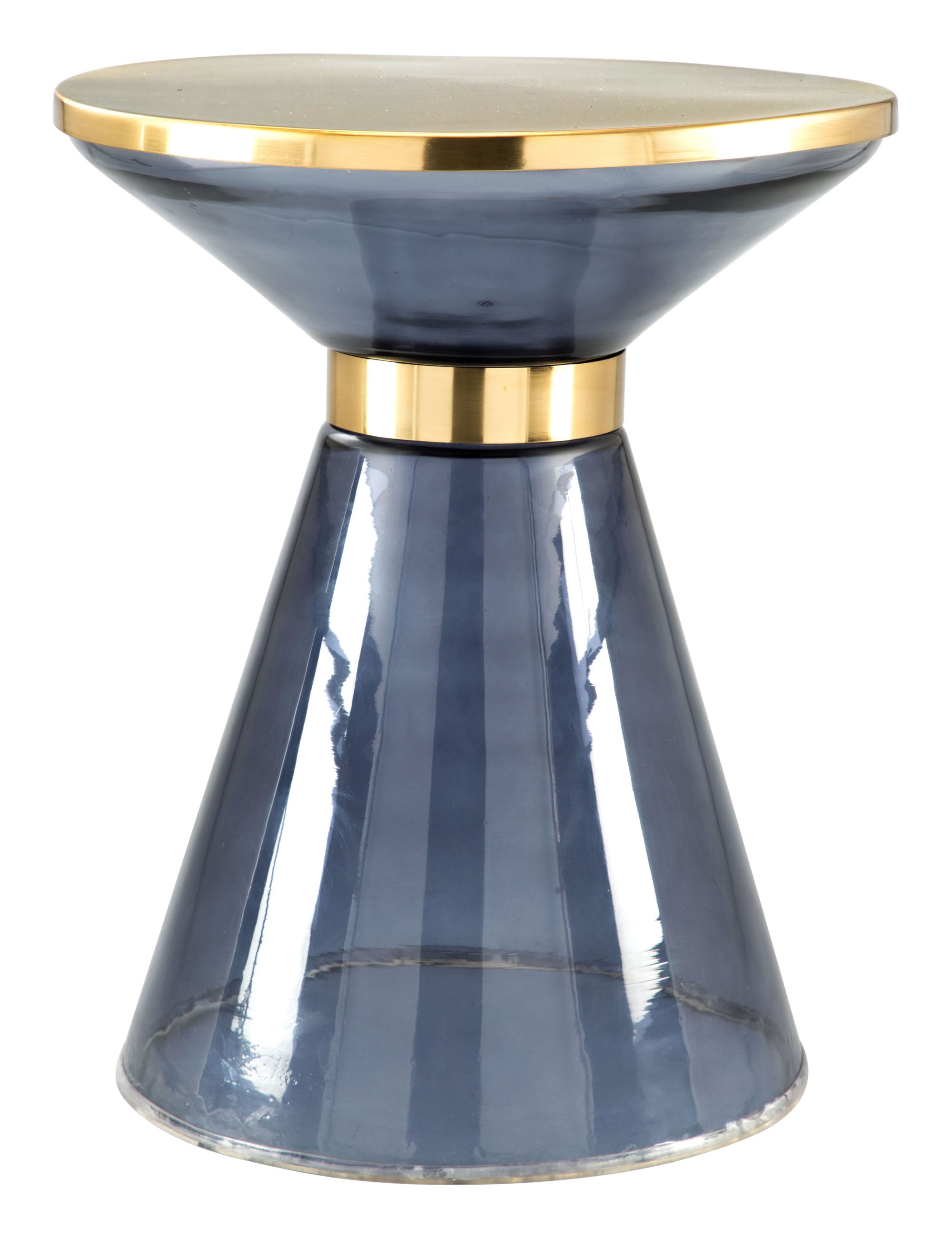 14.8" x 14.8" x 18.1" Blue & Gold, Iron, Glass, Side Table