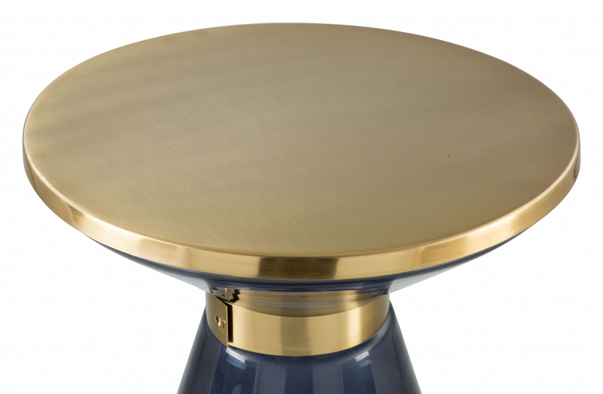 14.8" x 14.8" x 18.1" Blue & Gold, Iron, Glass, Side Table