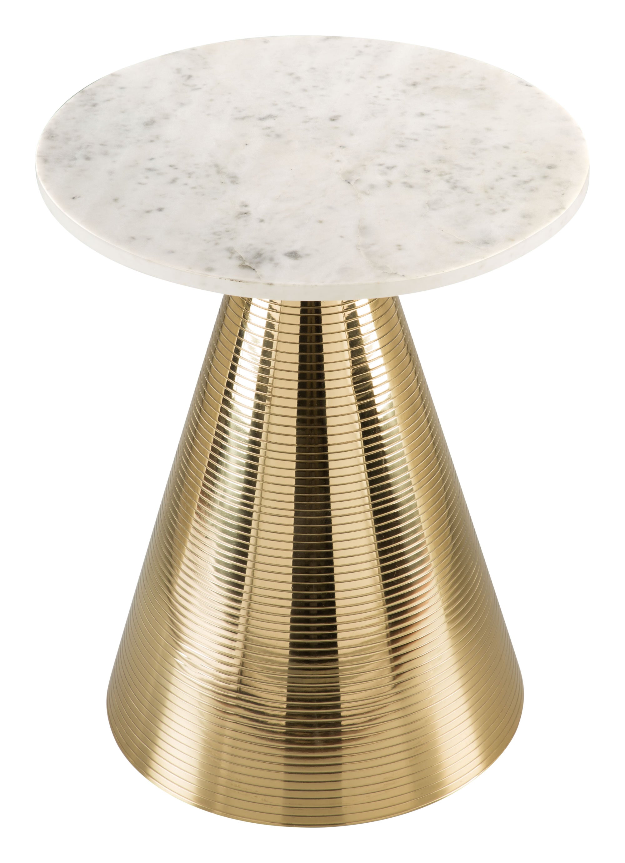 16.1" x 16.1" x 20.1" White and Gold Marble Aluminium Side Table