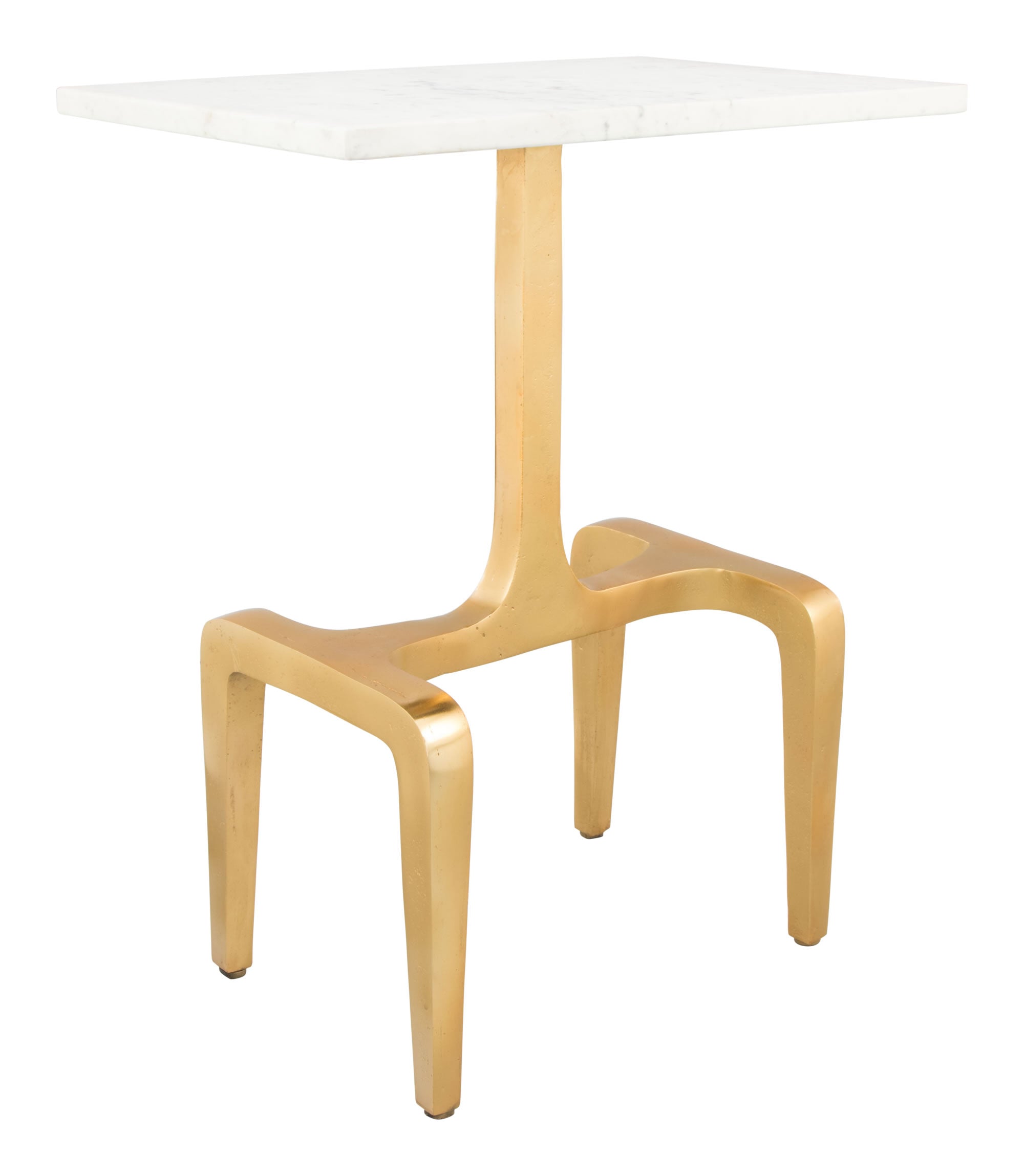 Contemporary Gold Finish and Marble End Side Table