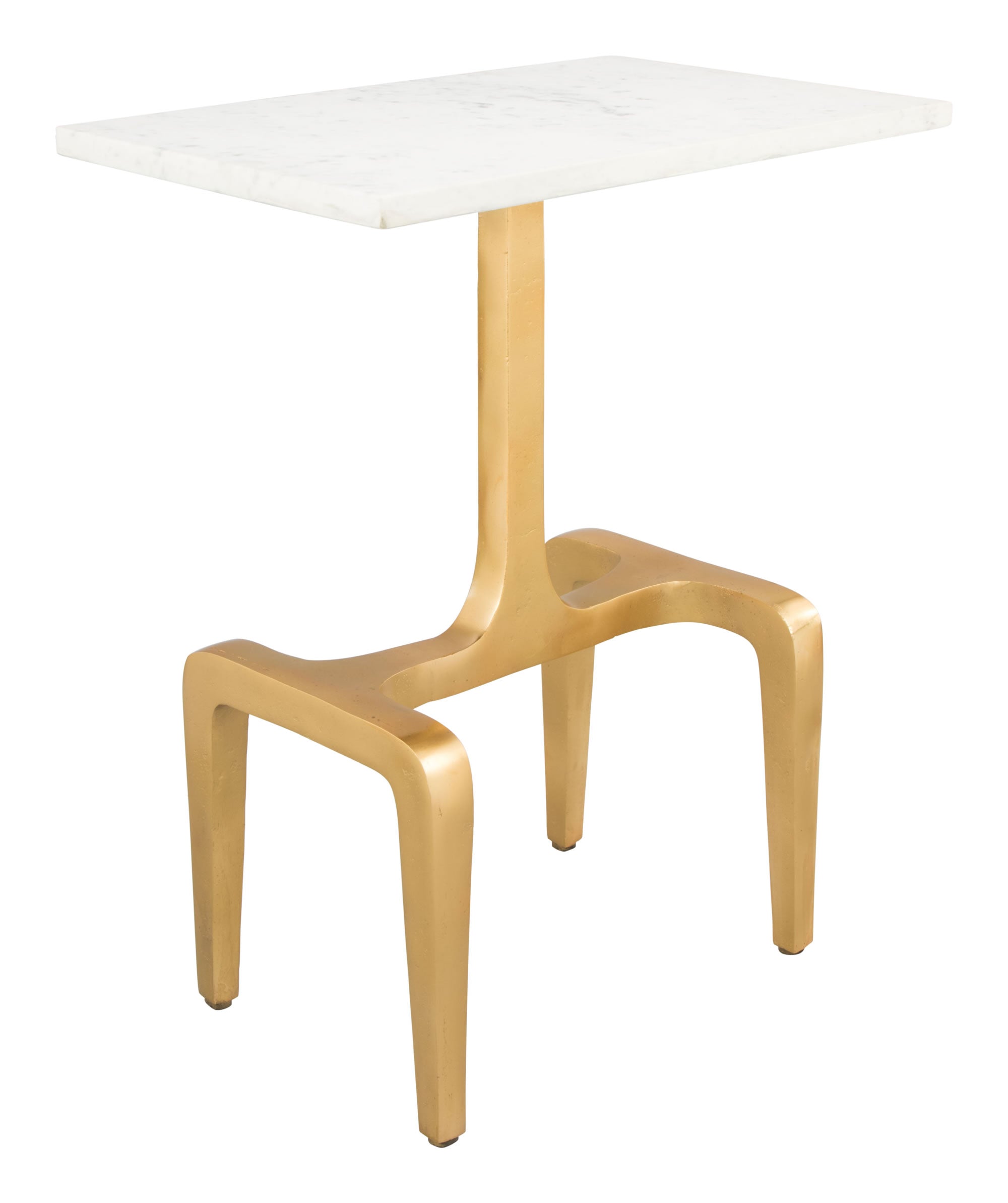 Contemporary Gold Finish and Marble End Side Table