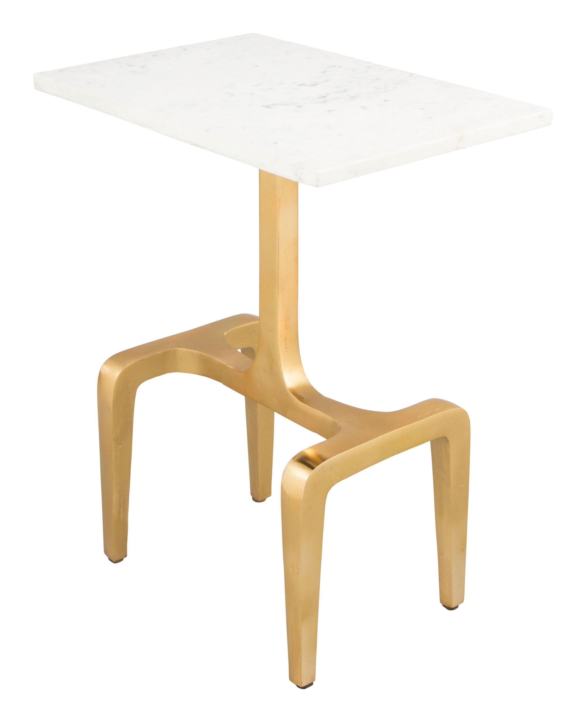 Contemporary Gold Finish and Marble End Side Table