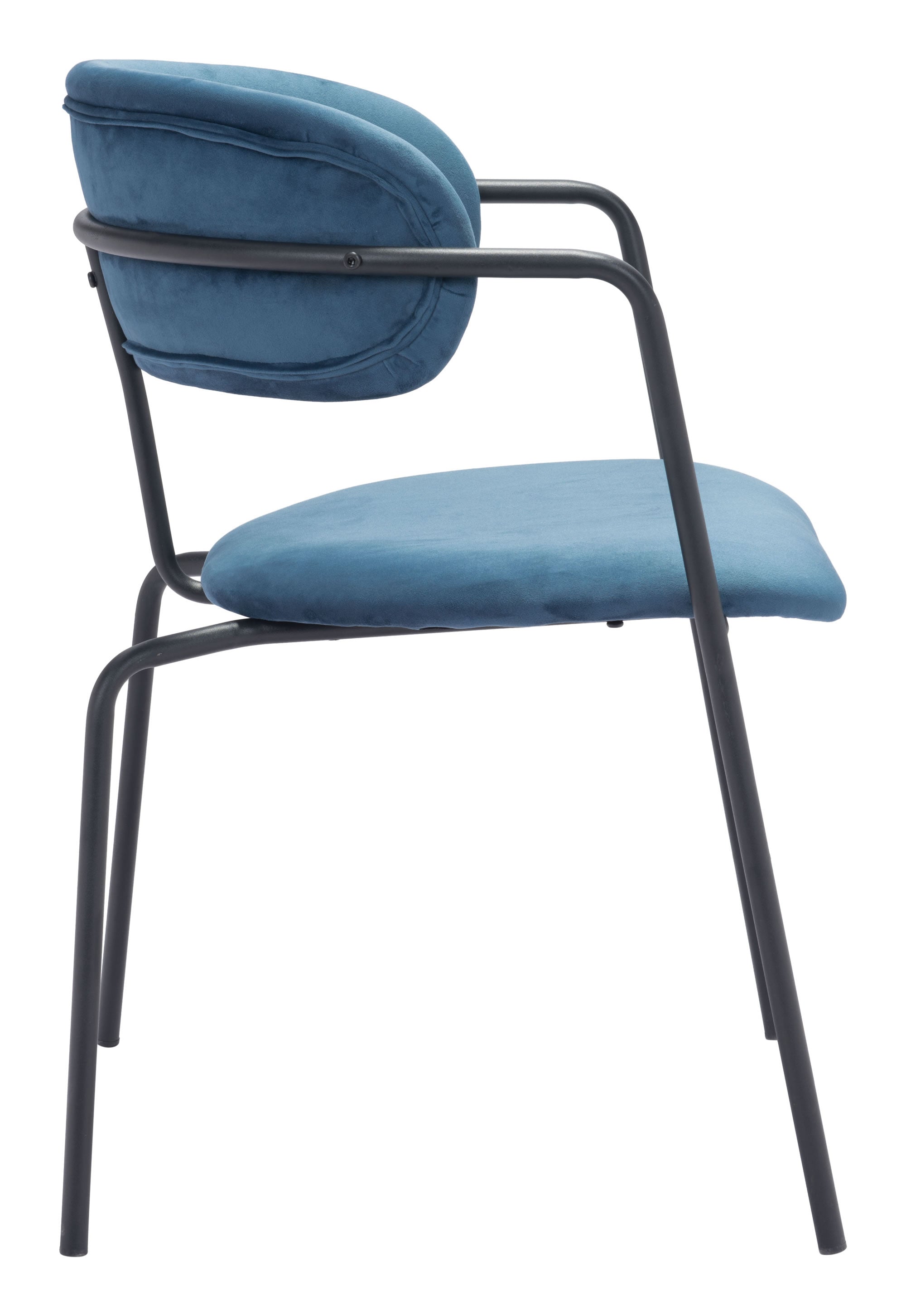 22.8" x 22.8" x 31.1" Blue & Black, Velvet, Steel & Plywood, Chair - Set of 2