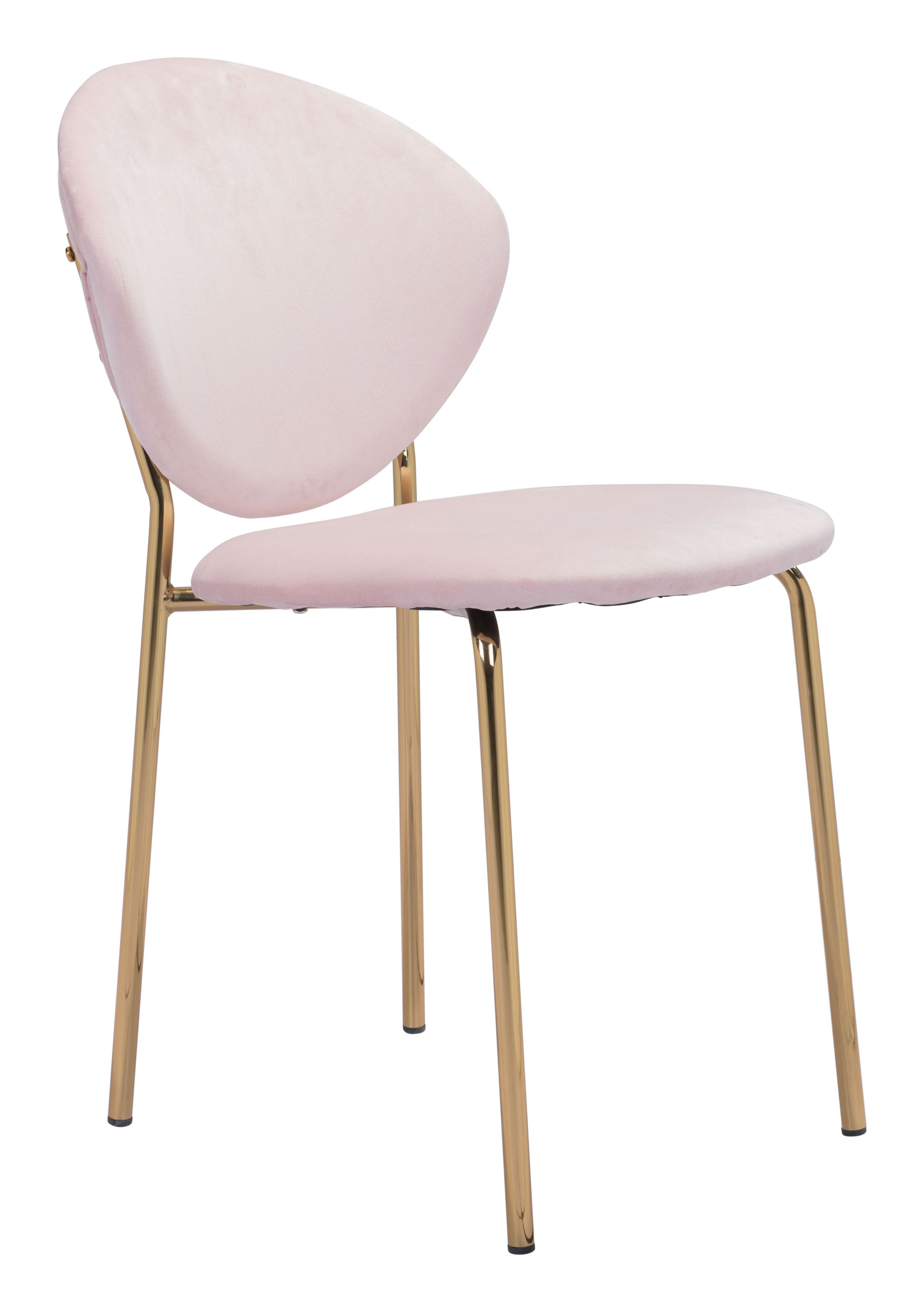 18.1" x 23.6" x 32.3" Pink & Gold, Velvet, Steel & Plywood, Chair - Set of 2