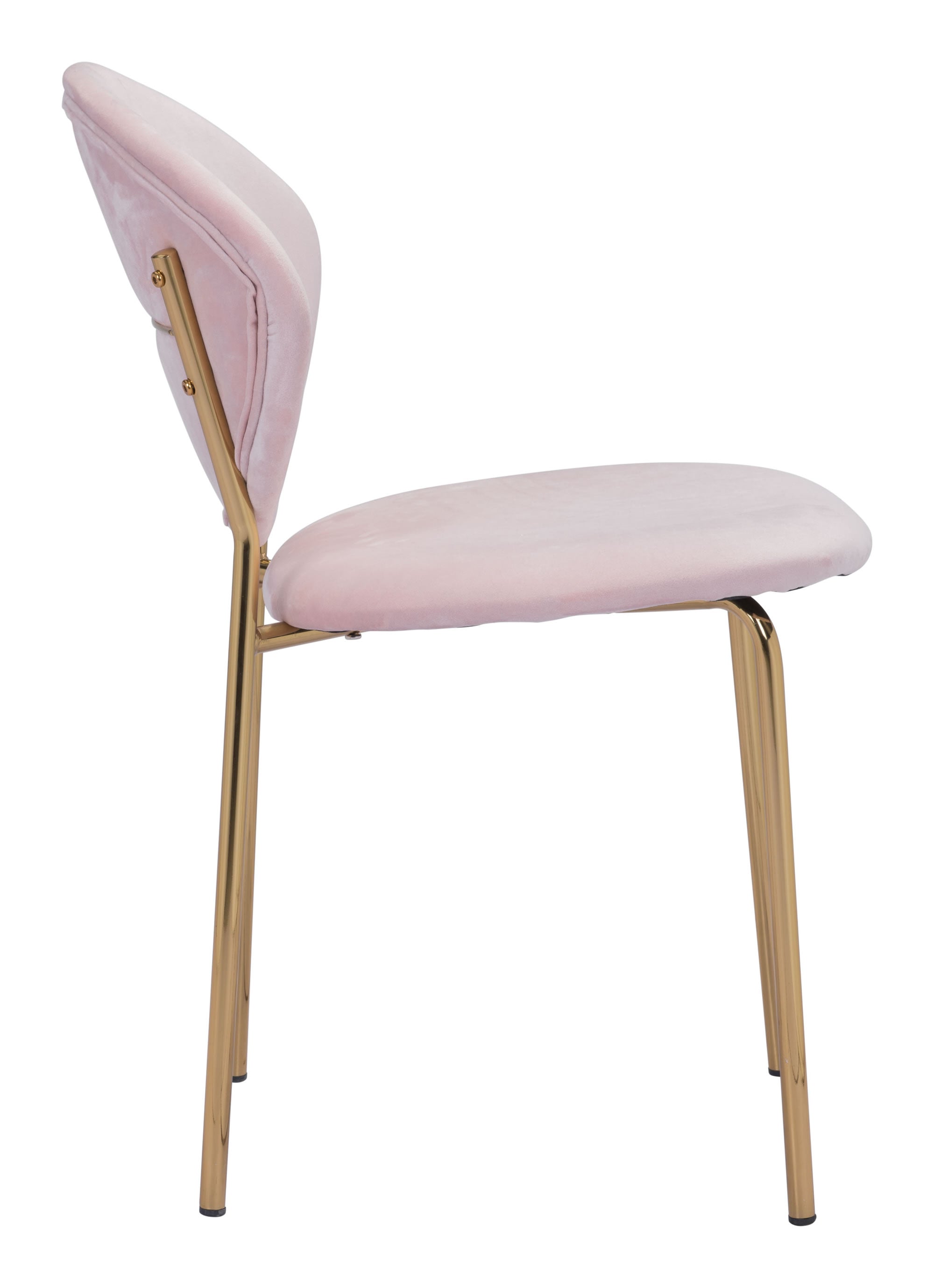 18.1" x 23.6" x 32.3" Pink & Gold, Velvet, Steel & Plywood, Chair - Set of 2