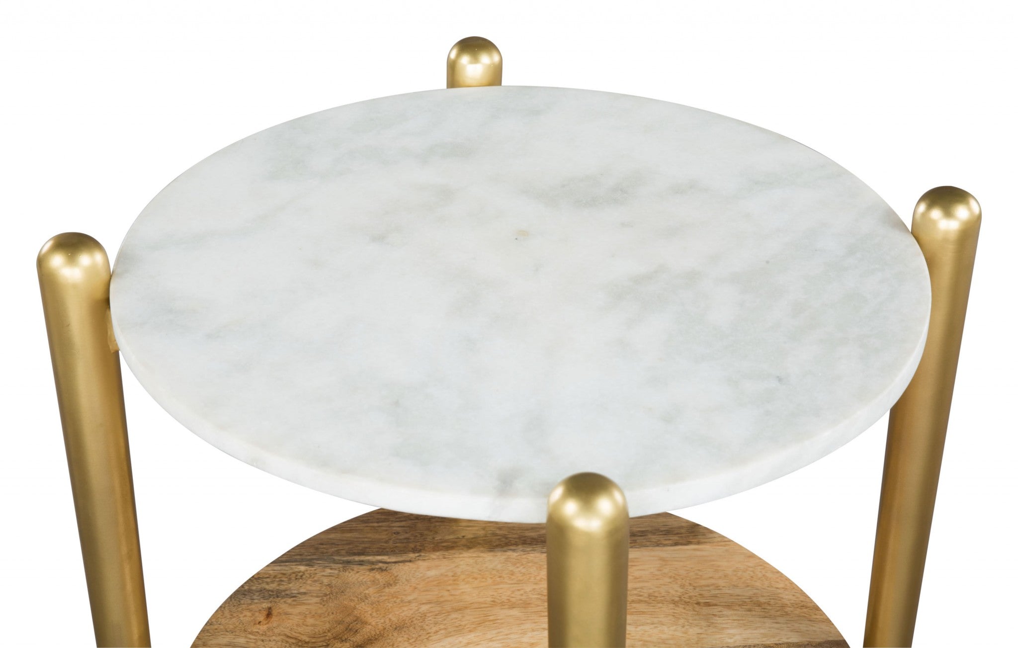 18" x 18" x 24" White Marble, Wood & Gold, Marble, Mango Wood, Metal, Side Table