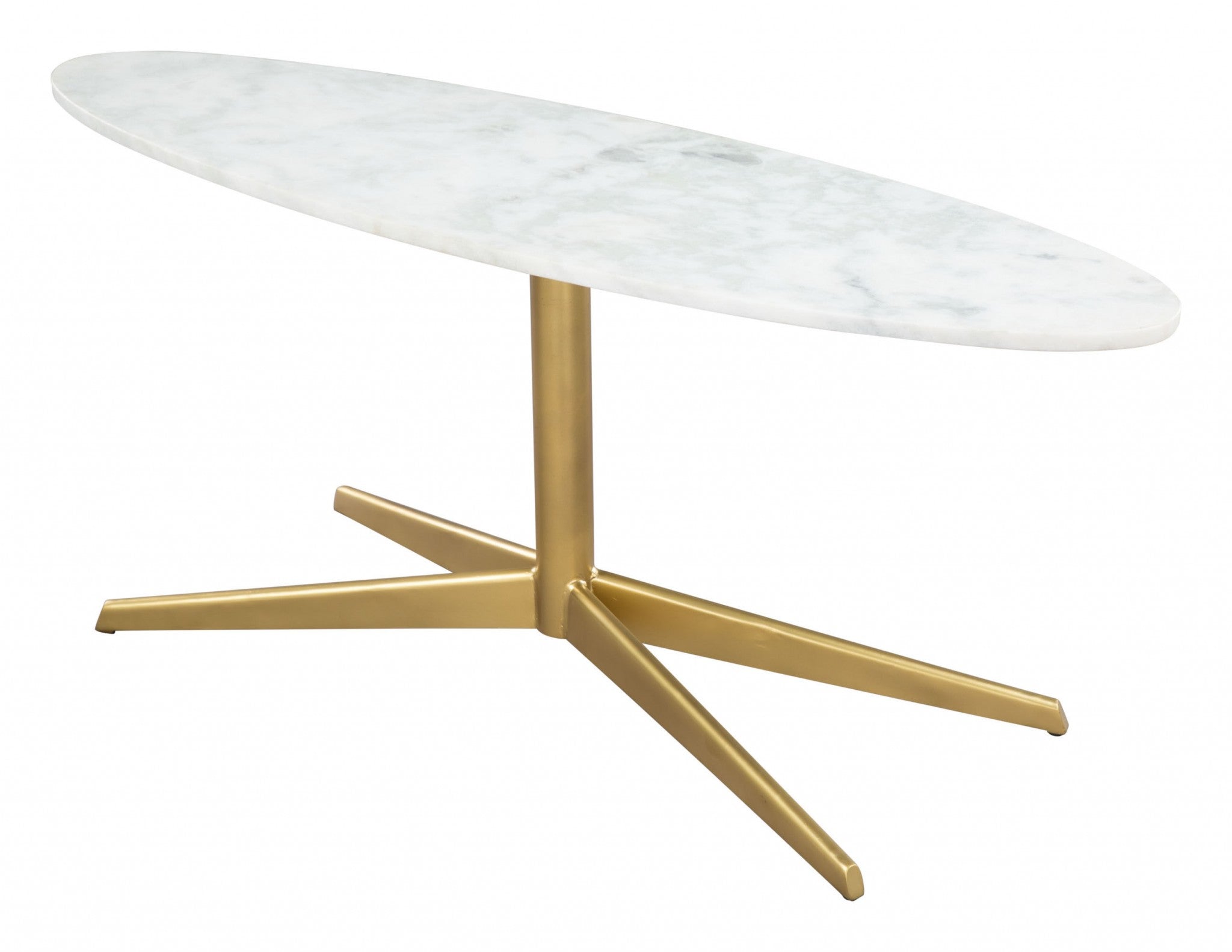 44" x 13.5" x 18.5" White & Gold, Marble, Metal, Coffee Table