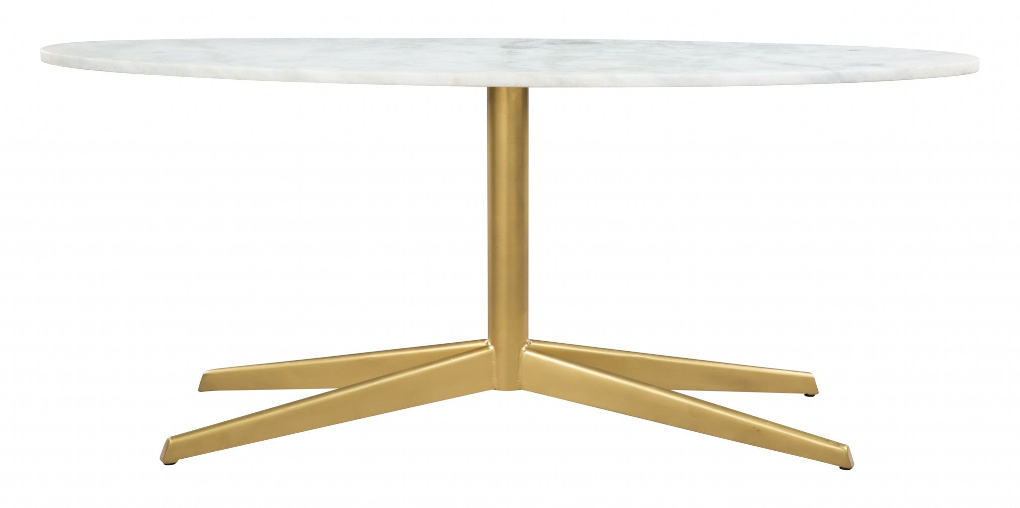 44" x 13.5" x 18.5" White & Gold, Marble, Metal, Coffee Table