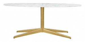 44" x 13.5" x 18.5" White & Gold, Marble, Metal, Coffee Table