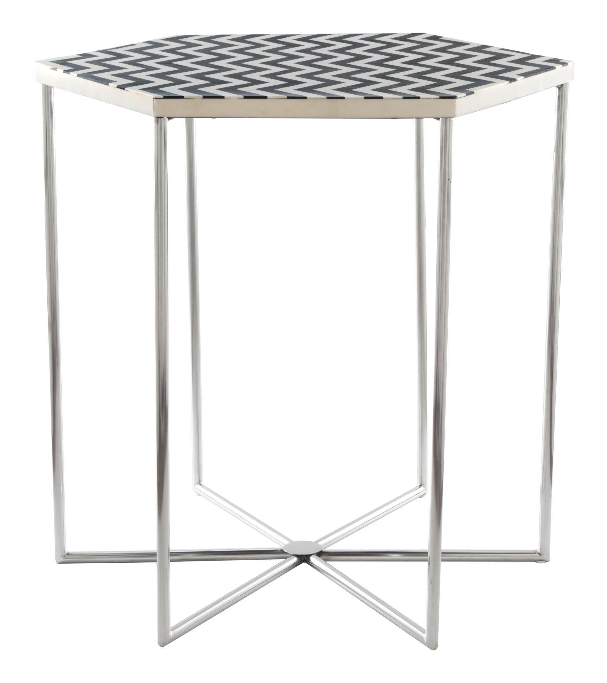 Bold Black and White Hexagonal Side End Table