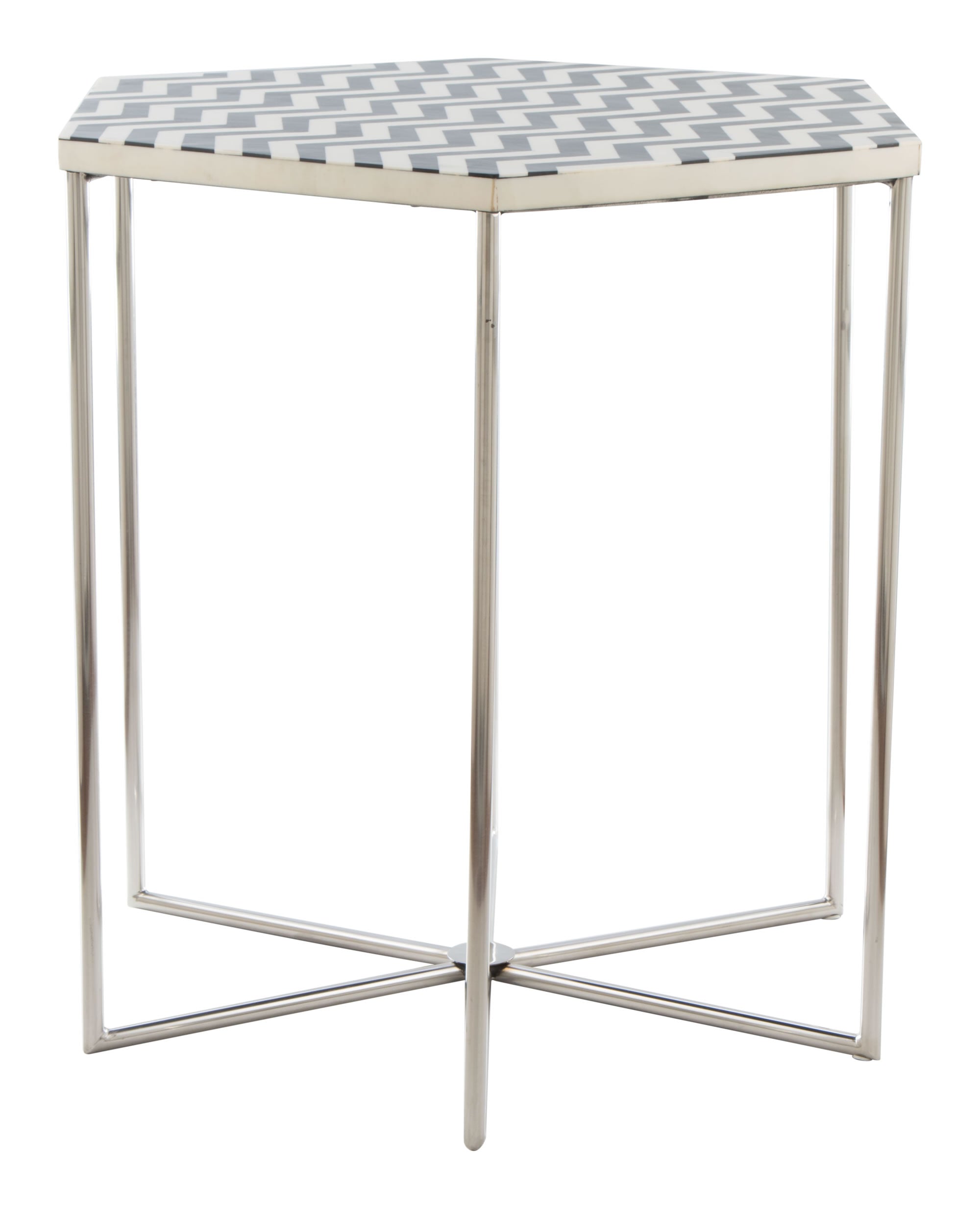 Bold Black and White Hexagonal Side End Table