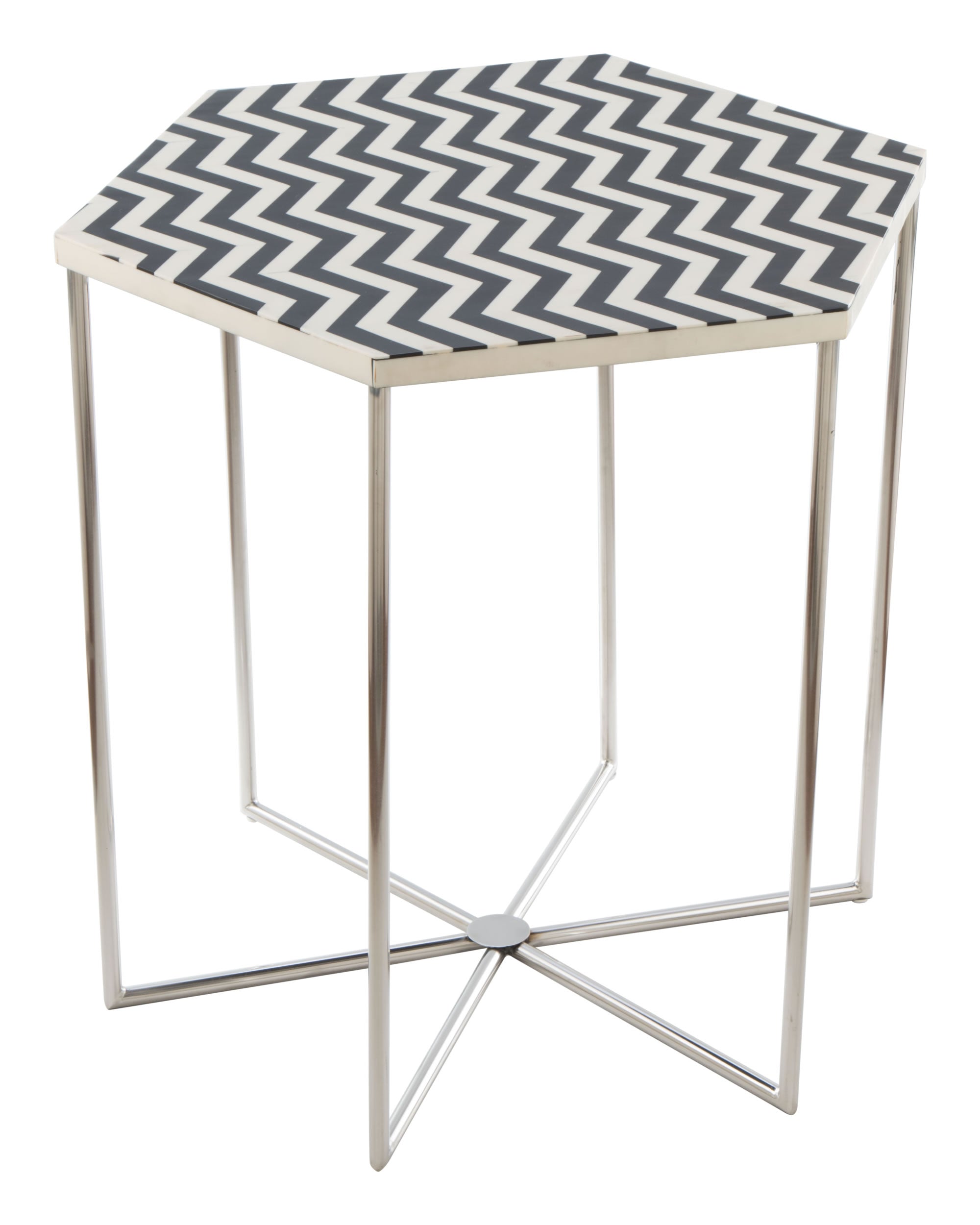 Bold Black and White Hexagonal Side End Table