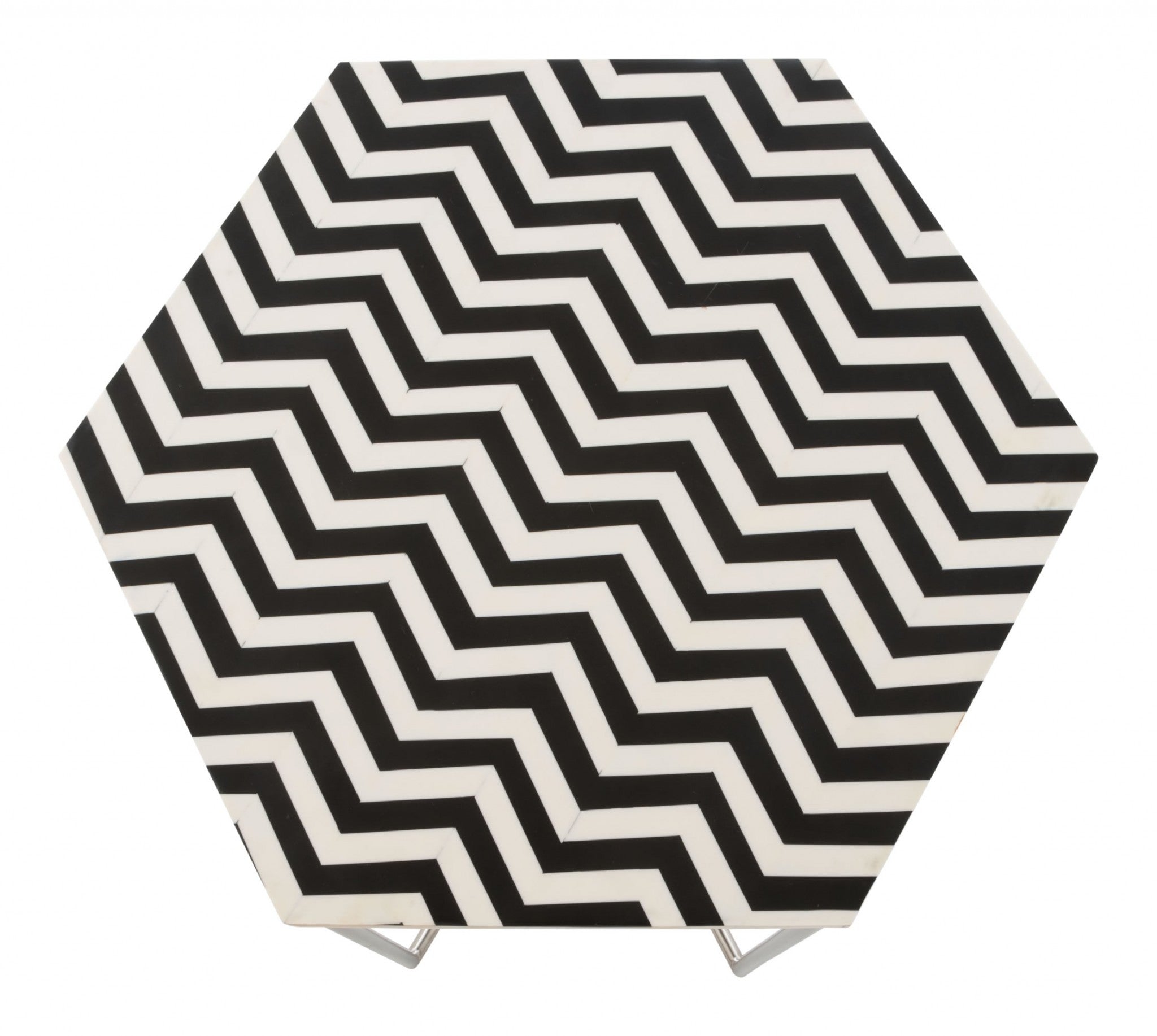 Bold Black and White Hexagonal Side End Table