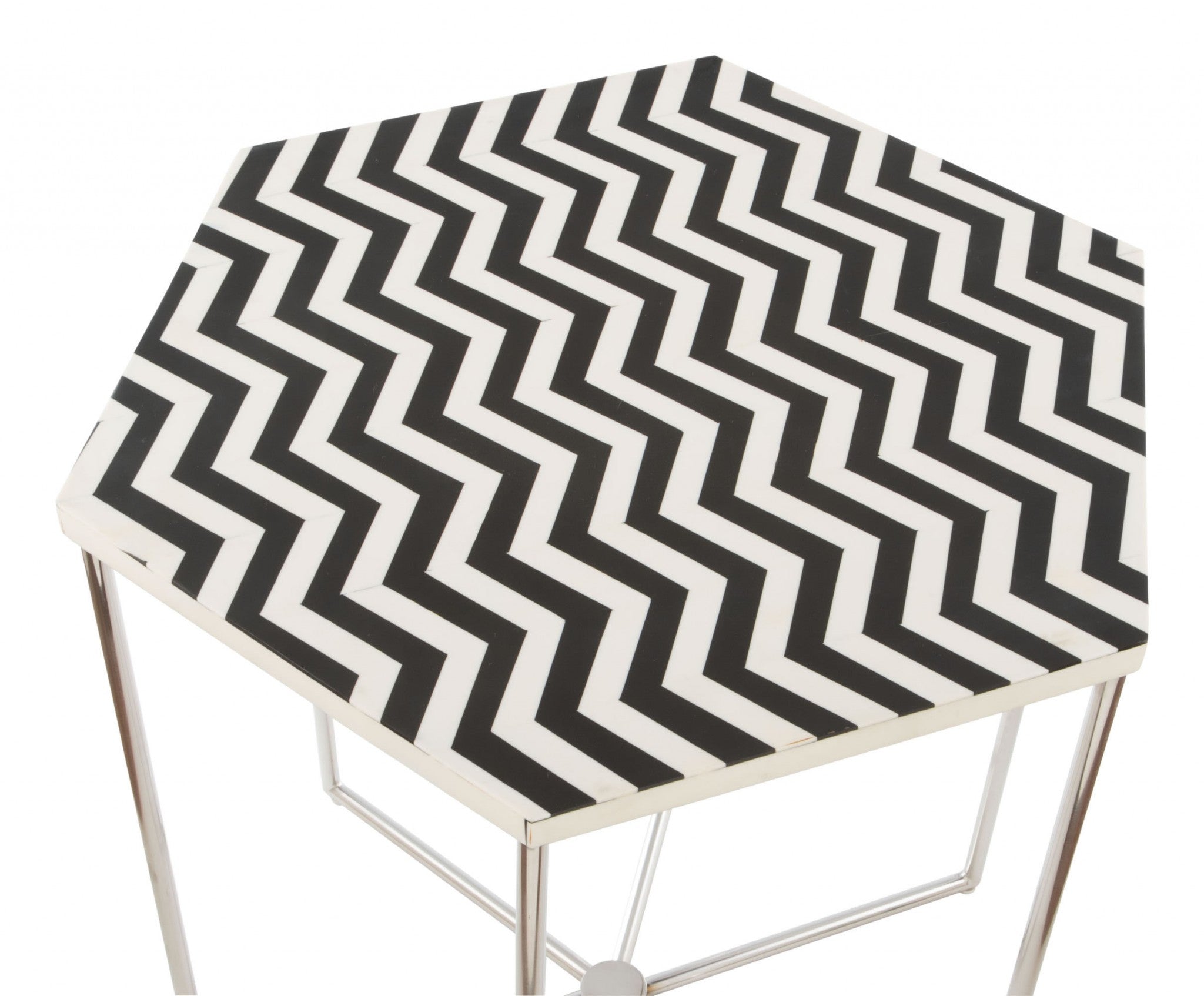 Bold Black and White Hexagonal Side End Table