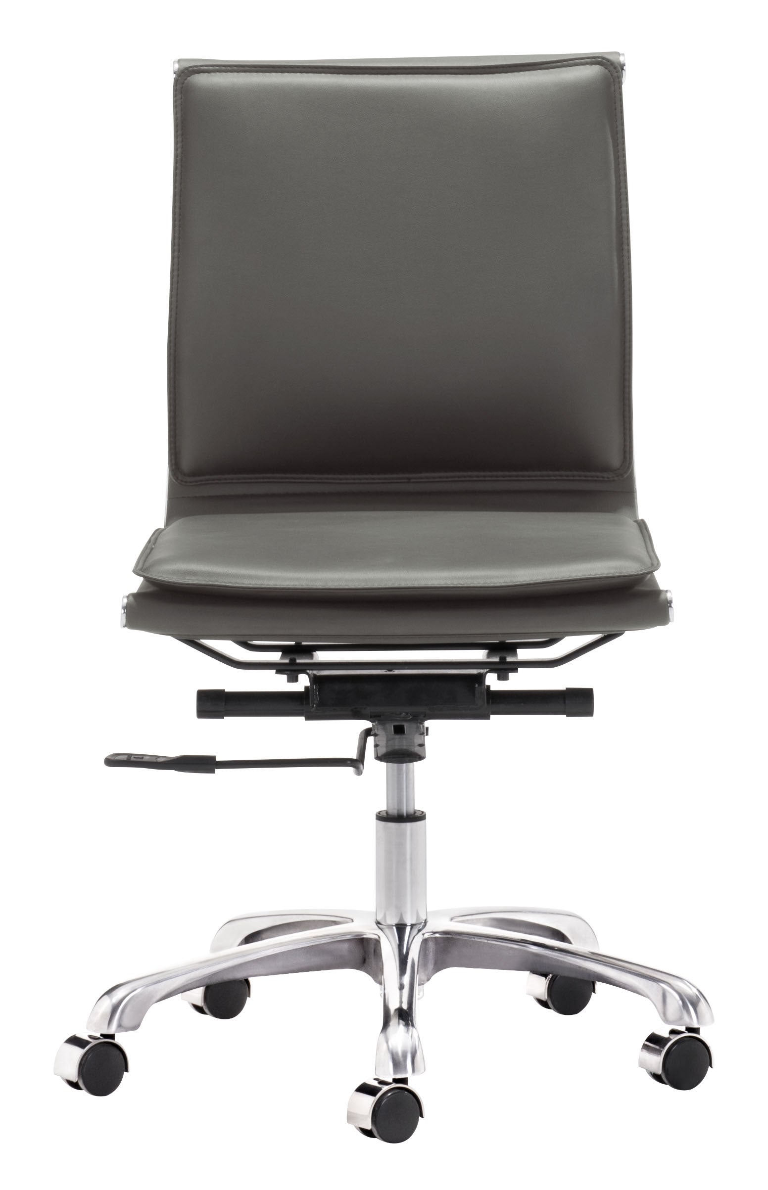 23" x 23" x 36.6" Gray, Leatherette, Chromed Steel, Plus Armless Office Chair