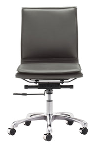 23" x 23" x 36.6" Gray, Leatherette, Chromed Steel, Plus Armless Office Chair