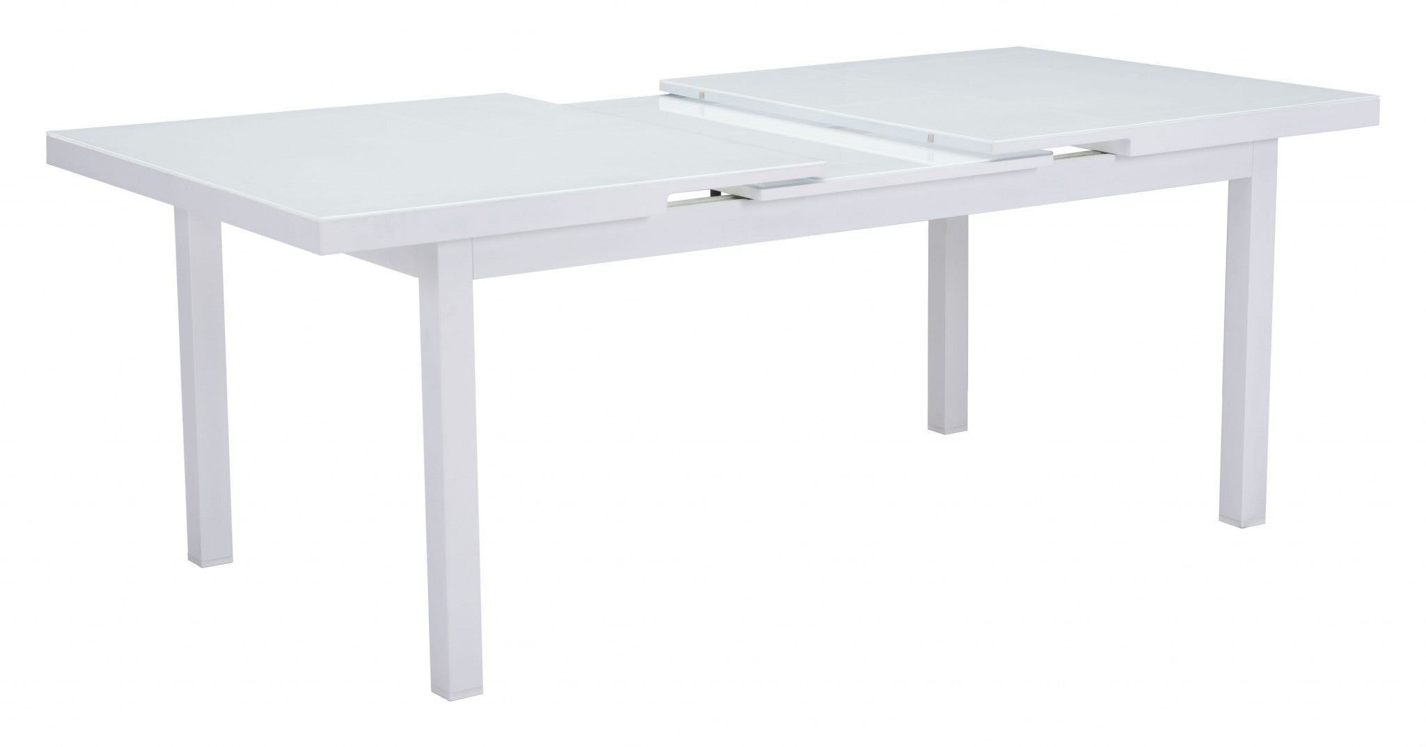 70.5" x 39.5" x 29.5" White, Tempered Glass, Aluminum, Dining Table