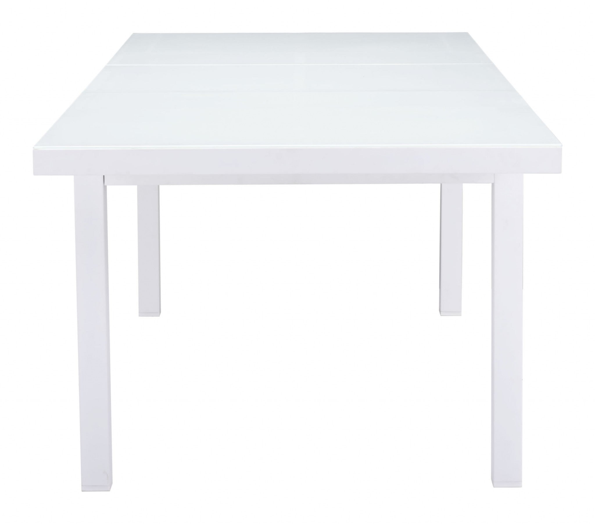 70.5" x 39.5" x 29.5" White, Tempered Glass, Aluminum, Dining Table