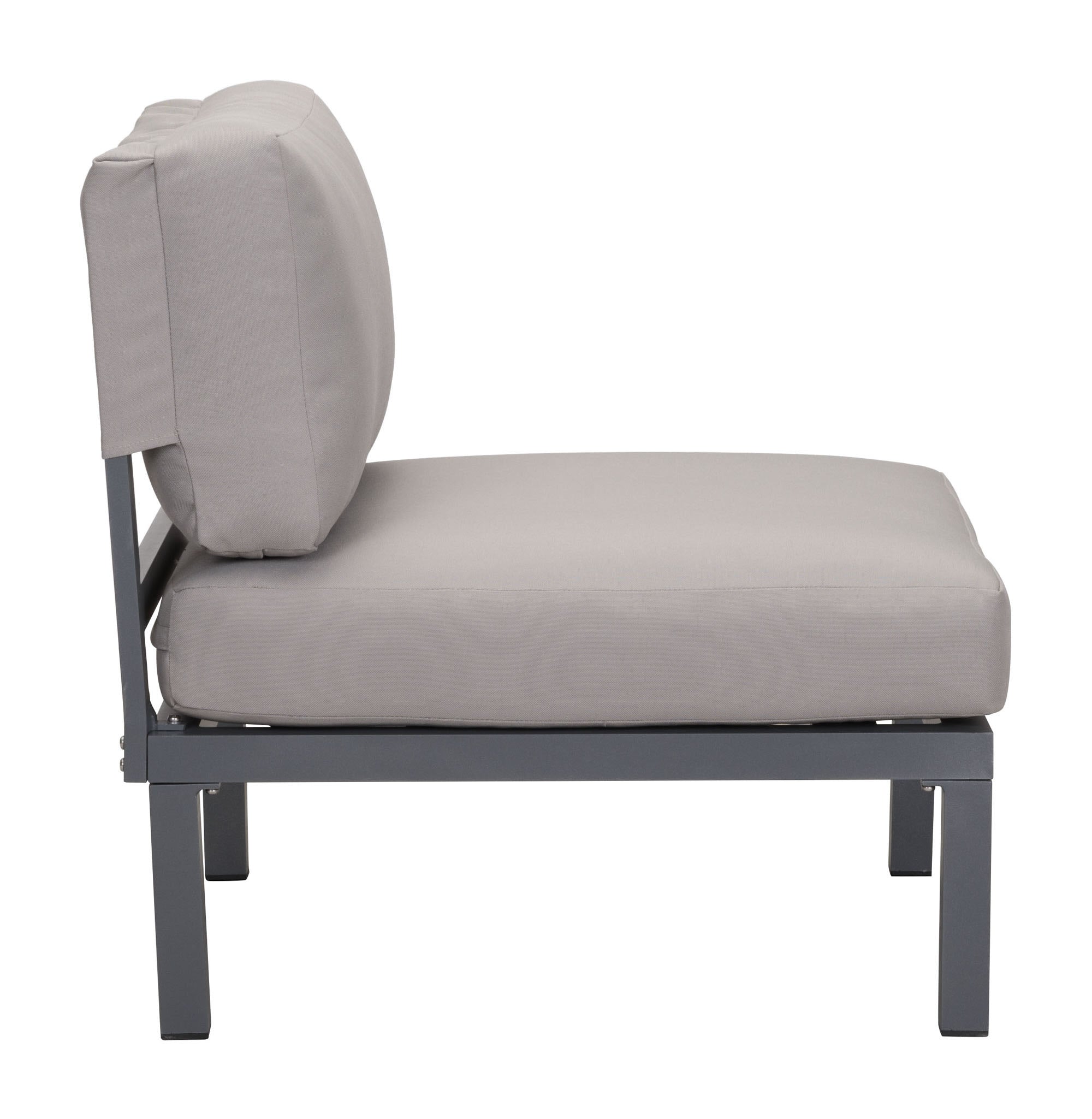 28" x 30.3" x 28.7" Dark Gray & Gray, Polyresin, Powder Coated Aluminum, Armless Chair