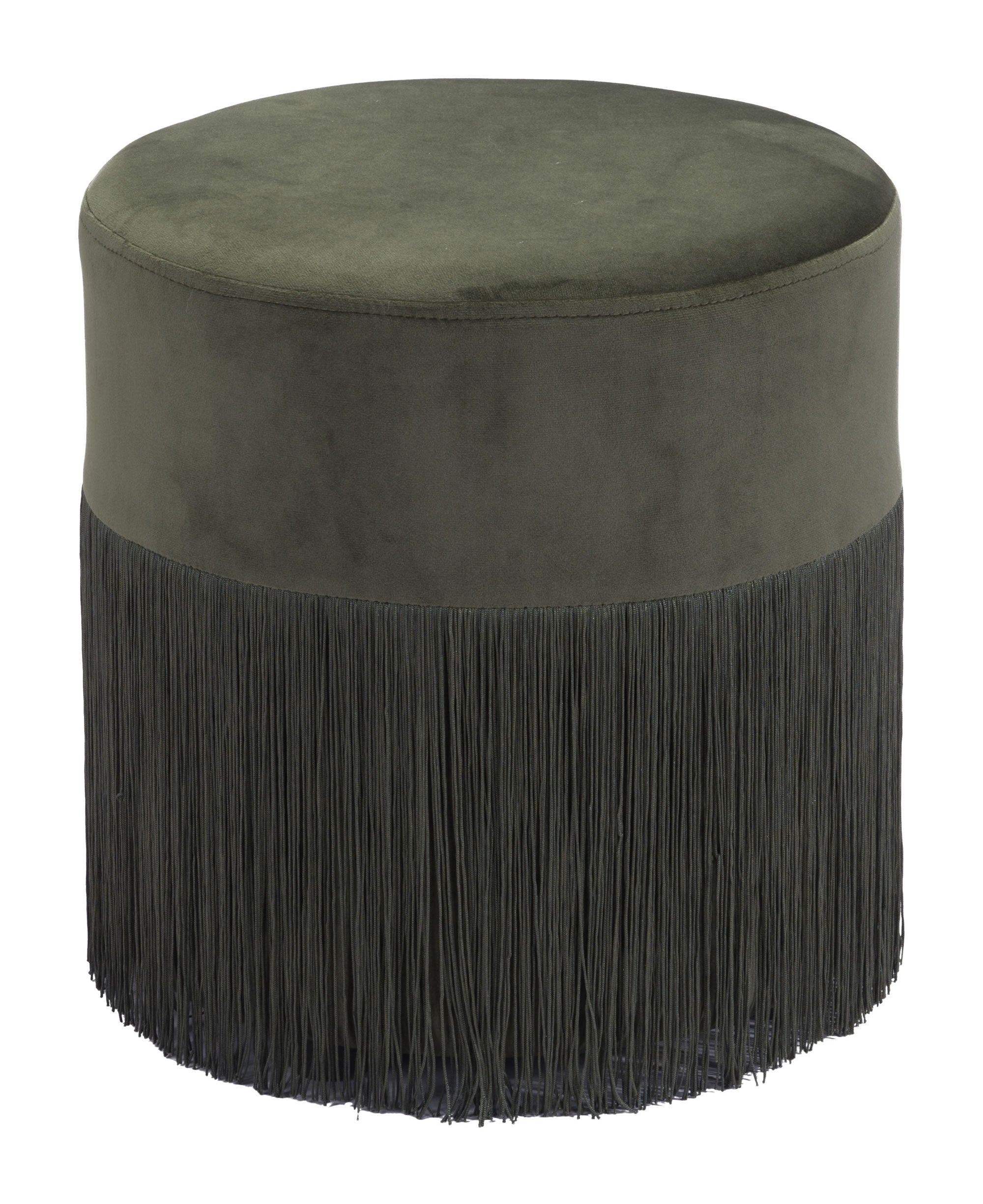 Forest Green Velvet and Tassel Ottoman Stool